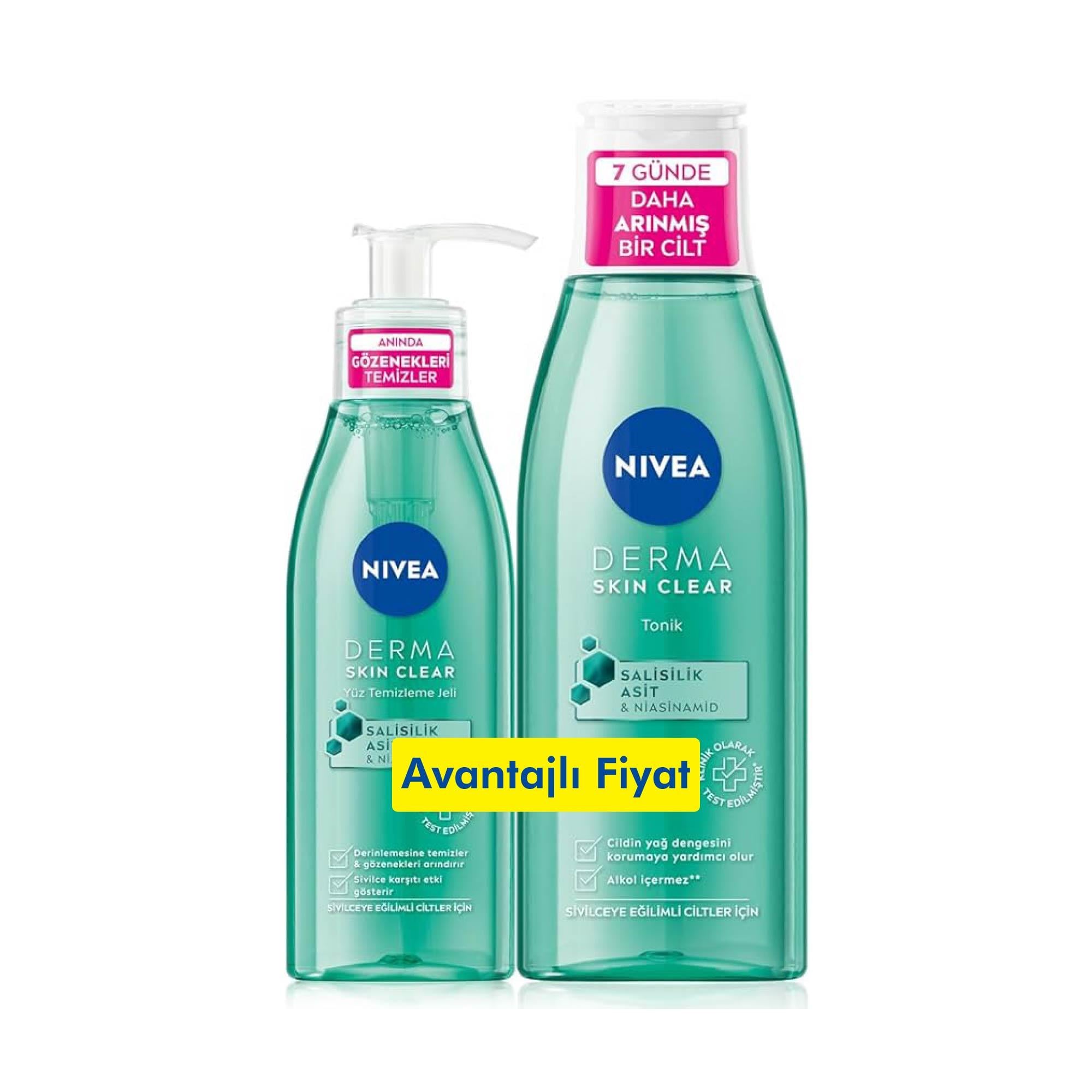 Nivea Derma Skin Clear Yüz Temizleme Jeli 150 ml + Nivea Derma Skin Clear Tonik Sivilceye Eğilimli Ciltler 200 ml