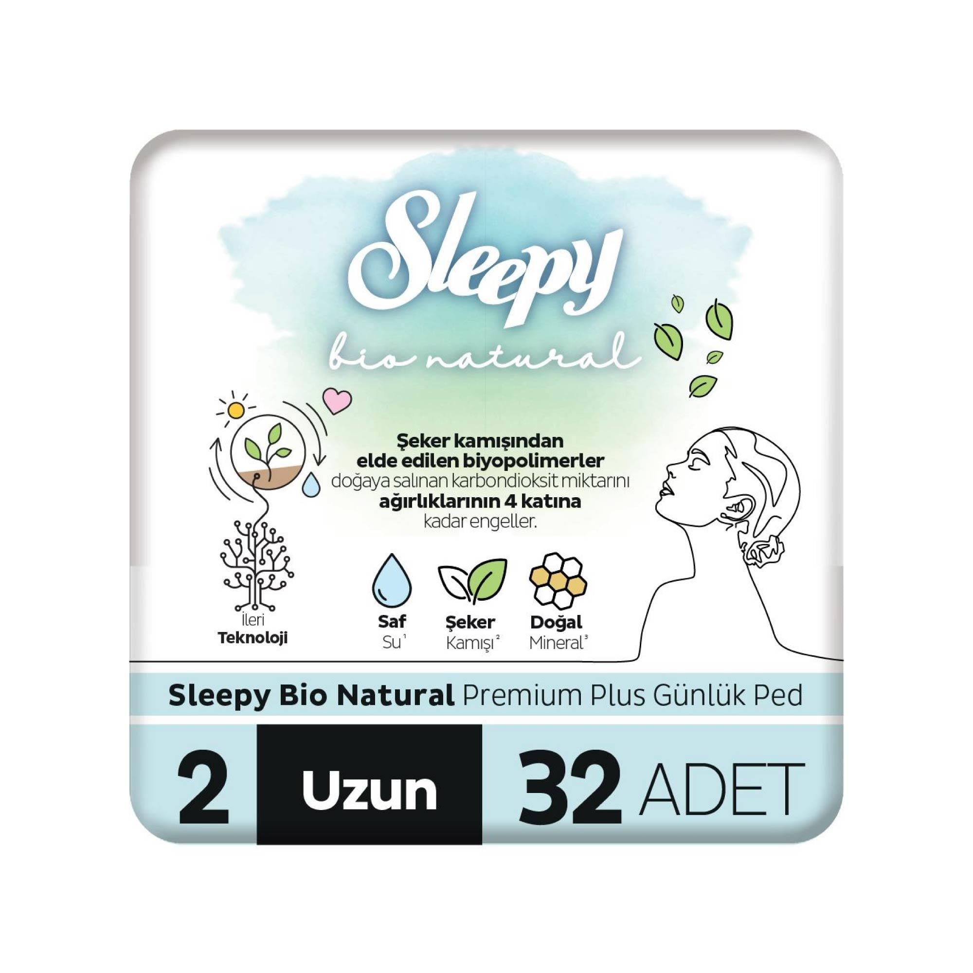 Sleepy Bio Natural Premium Plus Günlük Ped Uzun 32 Adet Ped