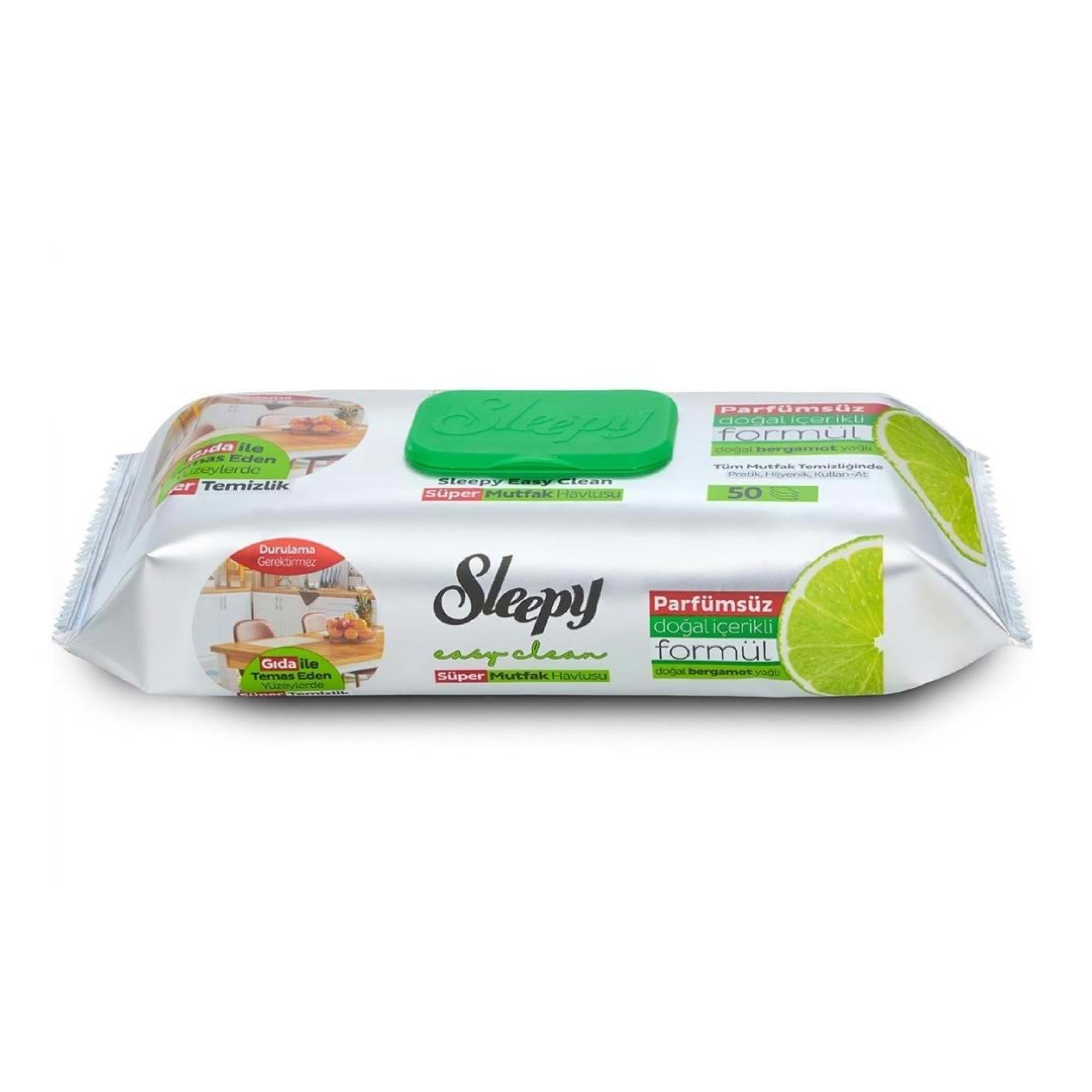  Sleepy Easy Clean Yüzey Temizlik Mutfak Havlusu - Mendili 50 Yaprak Bergomot Yağlı Plastik Kapaklı