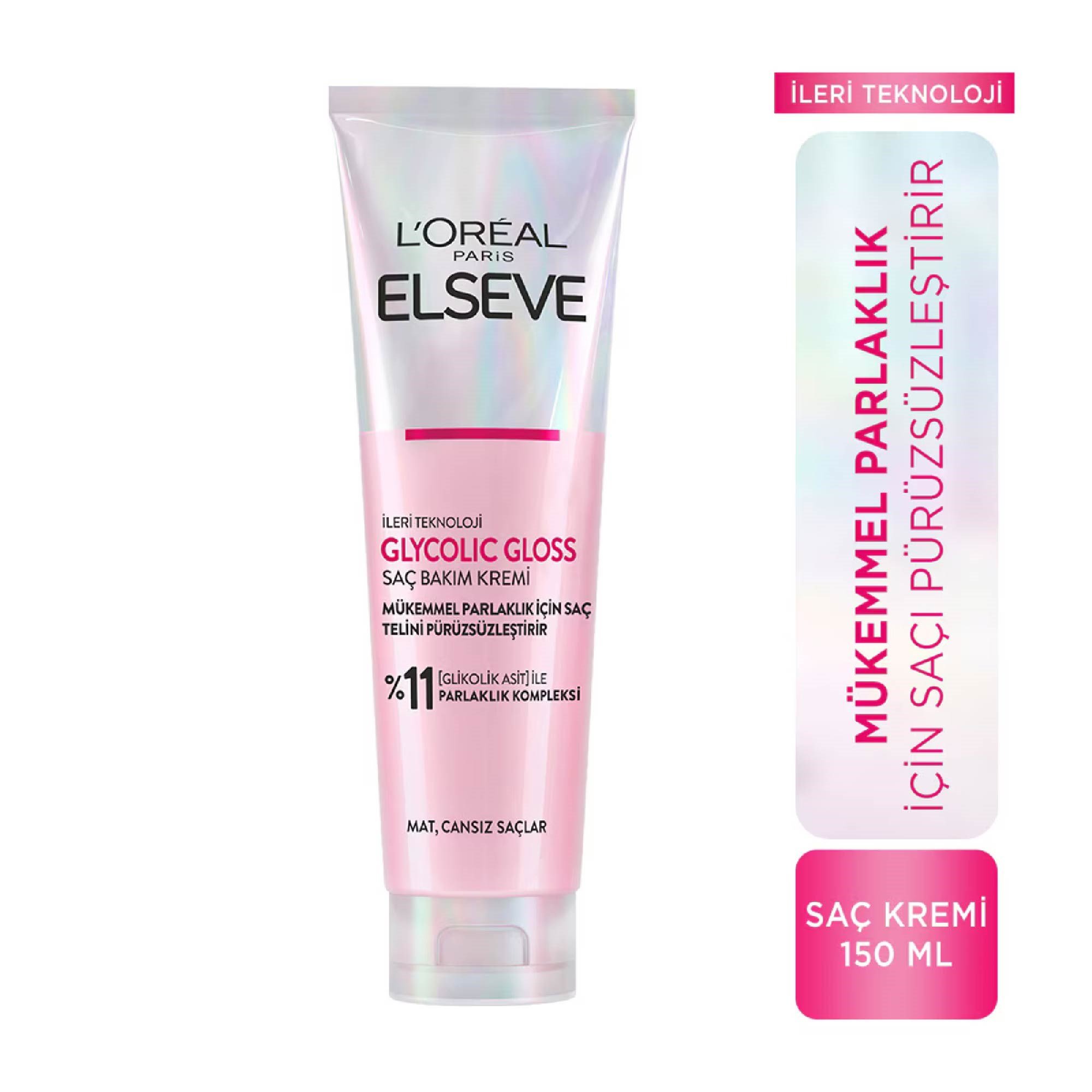 Elseve Glycolic Gloss Mükemmel Parlaklık için Pürüzsüzleştirici Saç Kremi 150 ml