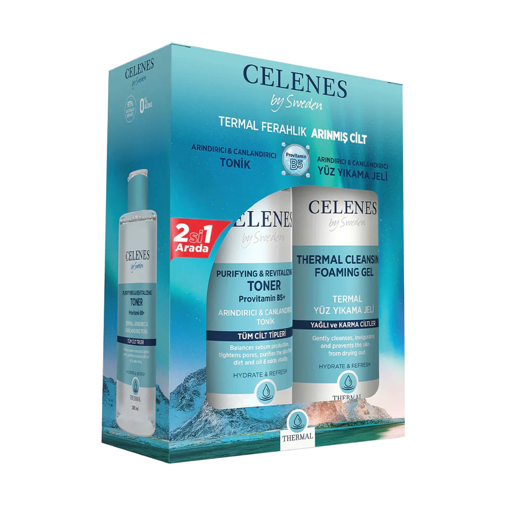 Celenes Thermal Yüz Yıkama Jeli 250 ml + Arındırıcı & Canlandırıcı Tonik 200 ml