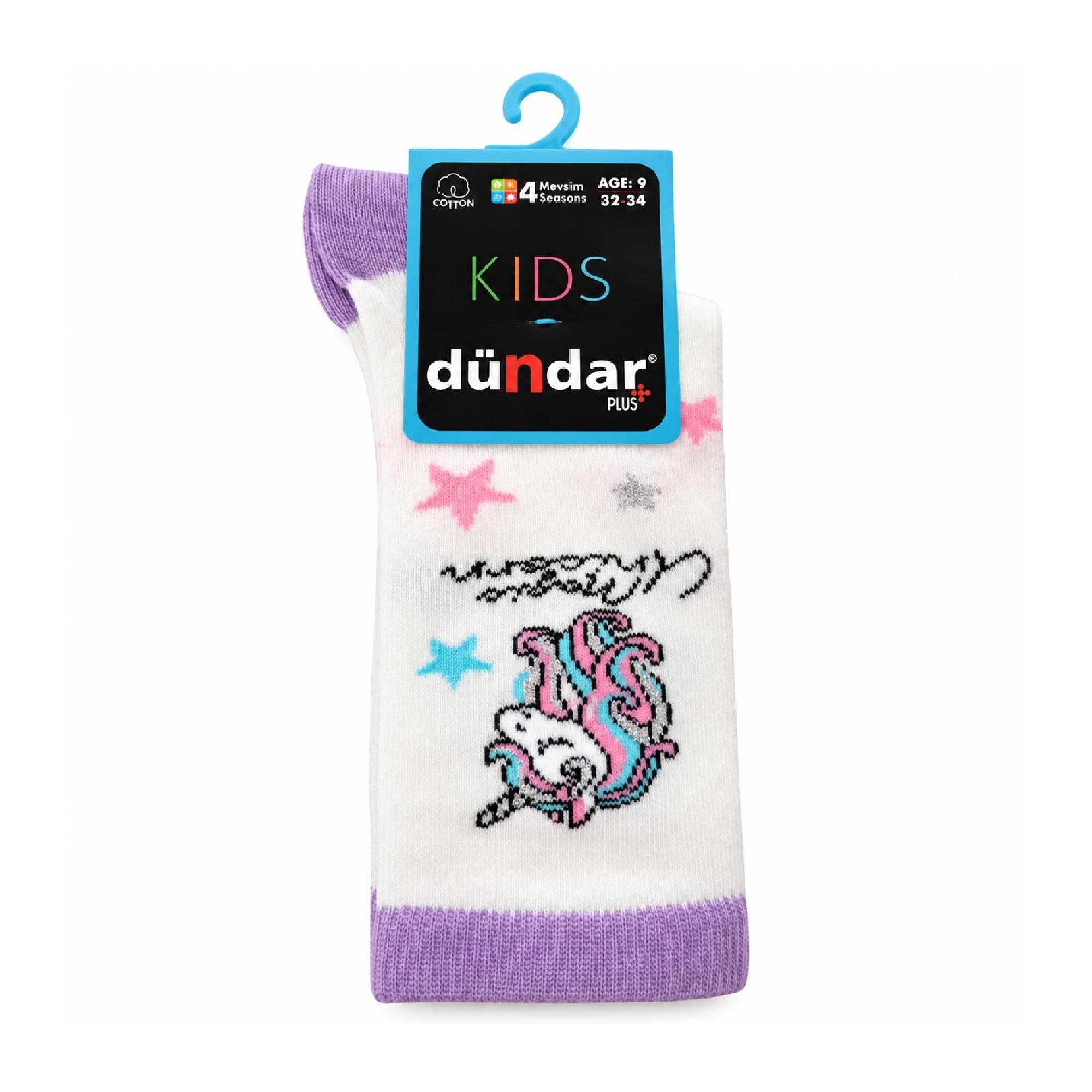 Dündar Plus Çocuk 4 Mevsim Çorap 9 Yaş Beyaz Unicorn Desenli