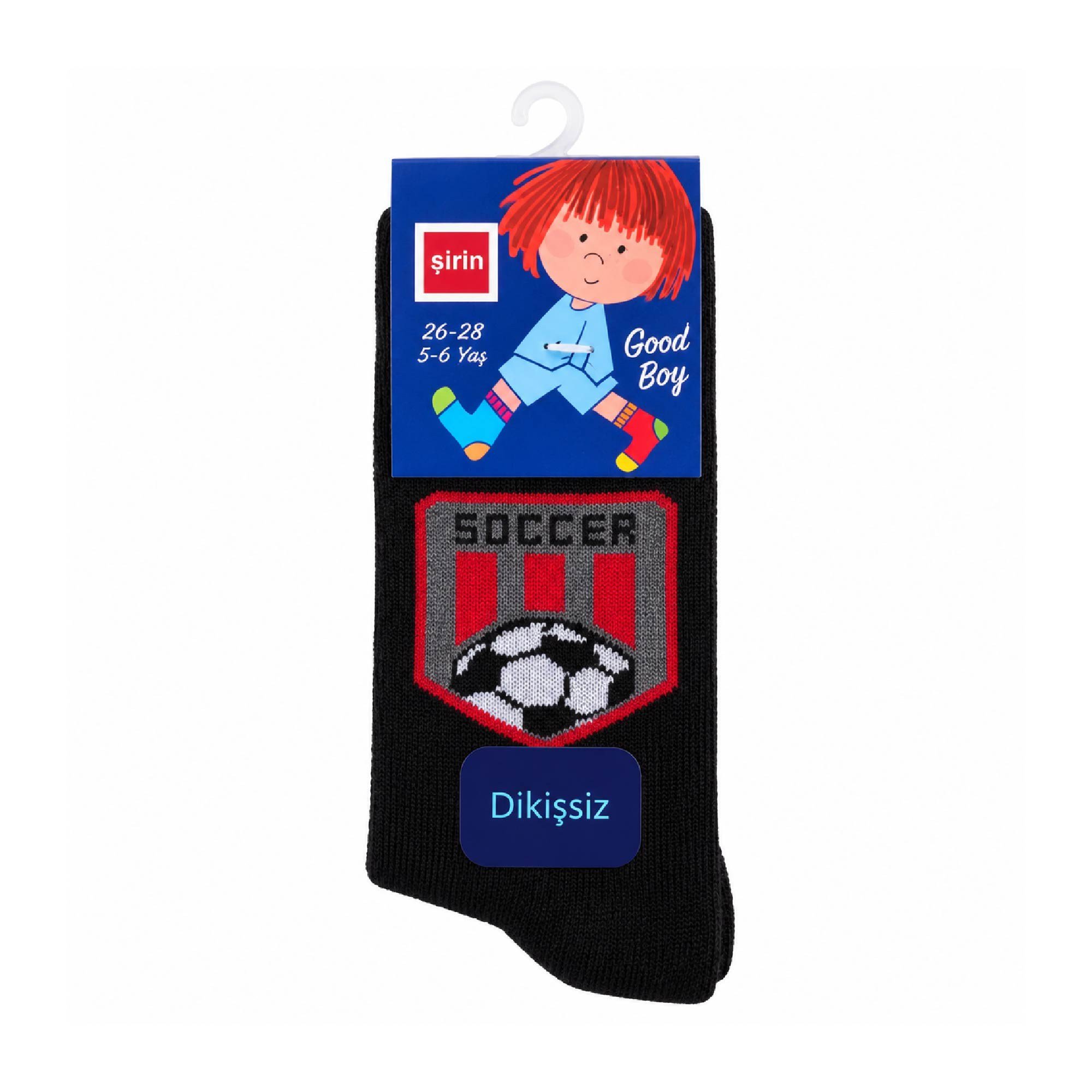 Şirin Dikişsiz Çorap Siyah Erkek Çocuk Futbol Topu Desenli 5-6 Yaş (26-28 cm) 1205