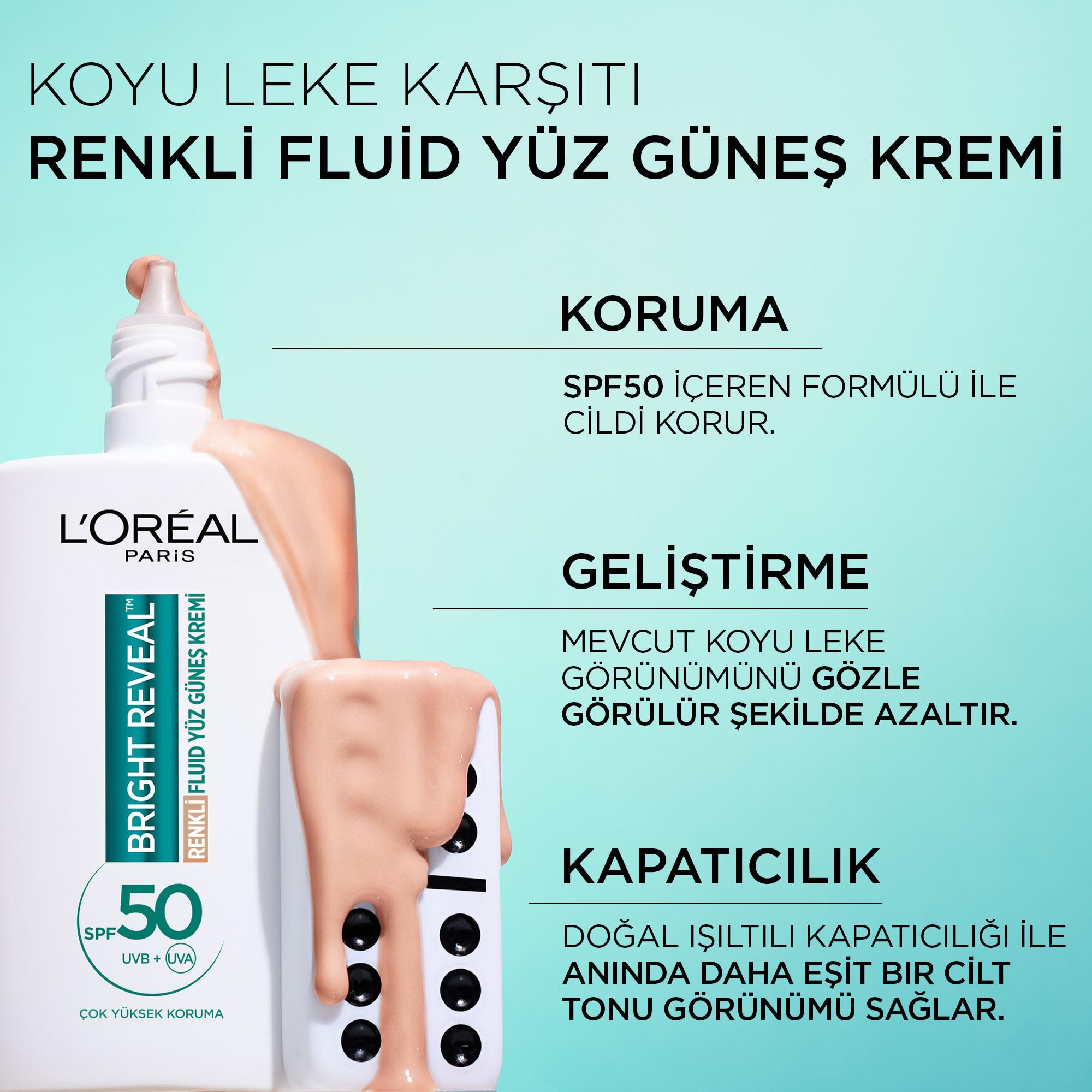Loreal Paris Bright Reveal Renkli Fluid Güneş Kremi SPF50+ Light 50 ml