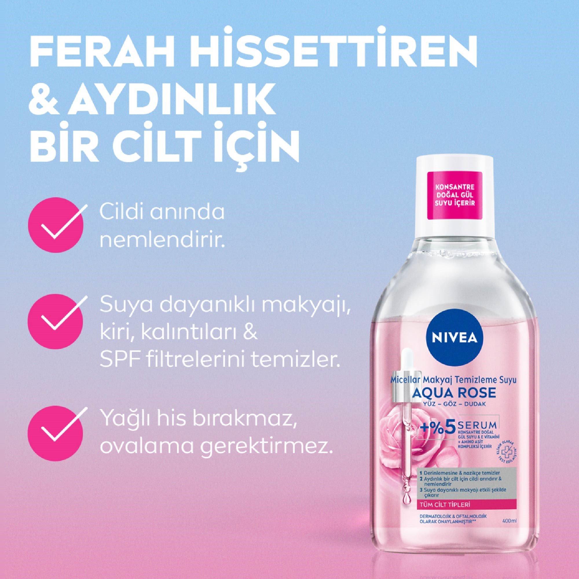 Nivea Aqua Rose Çift Fazlı Yüz Temizleme Suyu 400 Ml