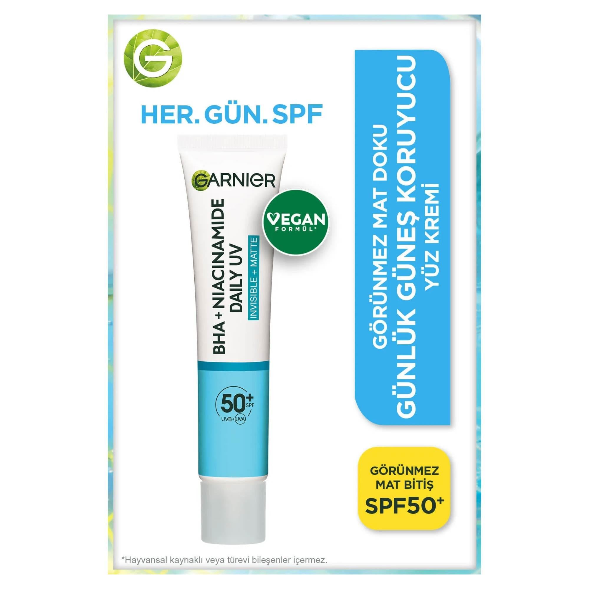 Garnier BHA+ Niasinamid  Günlük Güneş Koruyucu Görünmez Mat Doku Spf +50 