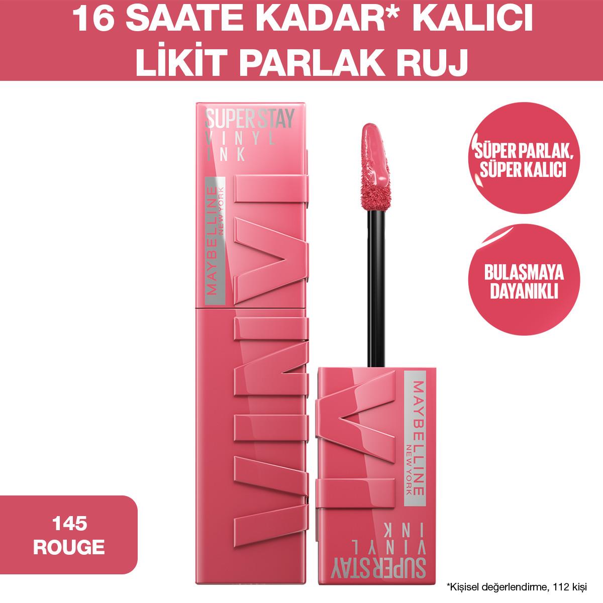 Maybelline New York Super Stay Vinyl Ink Uzun Süre Kalıcı Likit Parlak Ruj No:145 Rogue