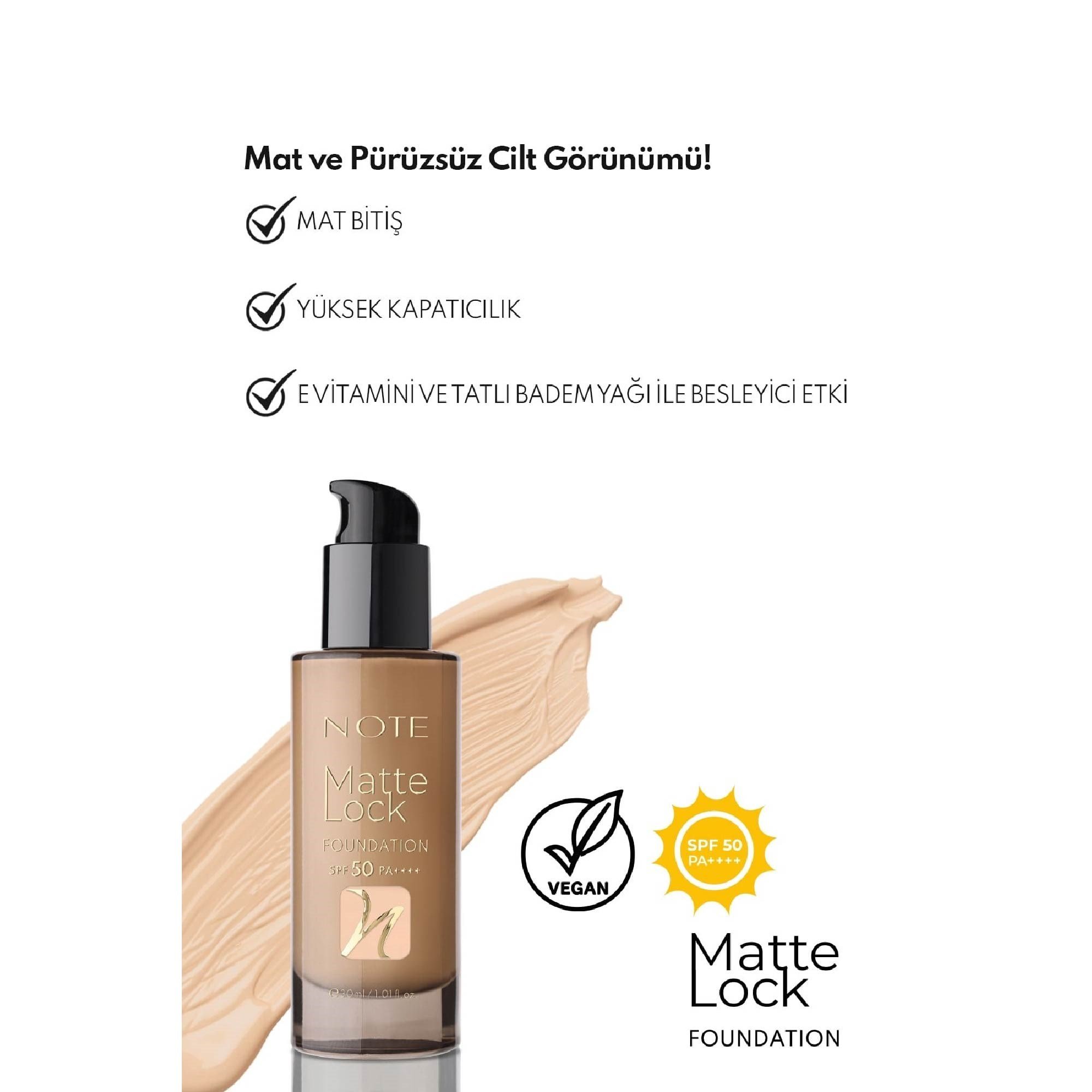 Note Matte Lock Foundation 110 Pure Beige SPF 50 Yoğun Kapatıcı Mat Bitişli Fondöten