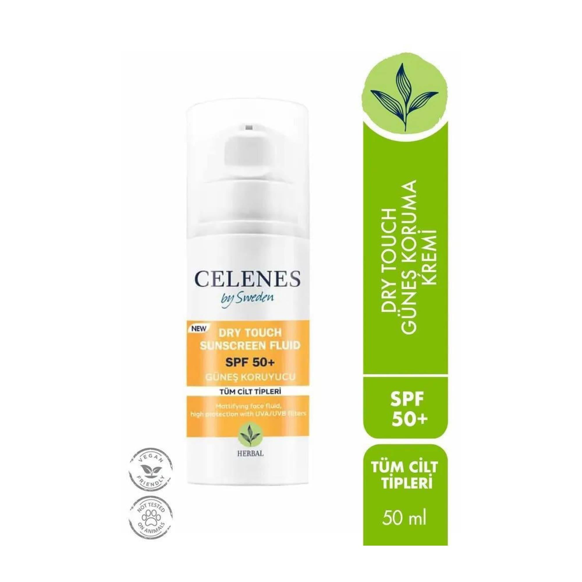 Celenes Dry Touch Sunscreen Fluid Güneş Koruyucu Krem SPF + 50 50ml