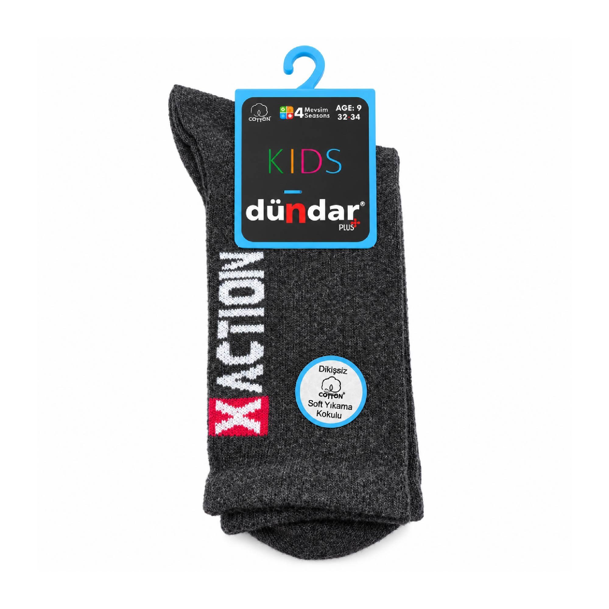 Dündar Plus Çocuk 4 Mevsim Çorap 9 Yaş Füme X Action Desenli