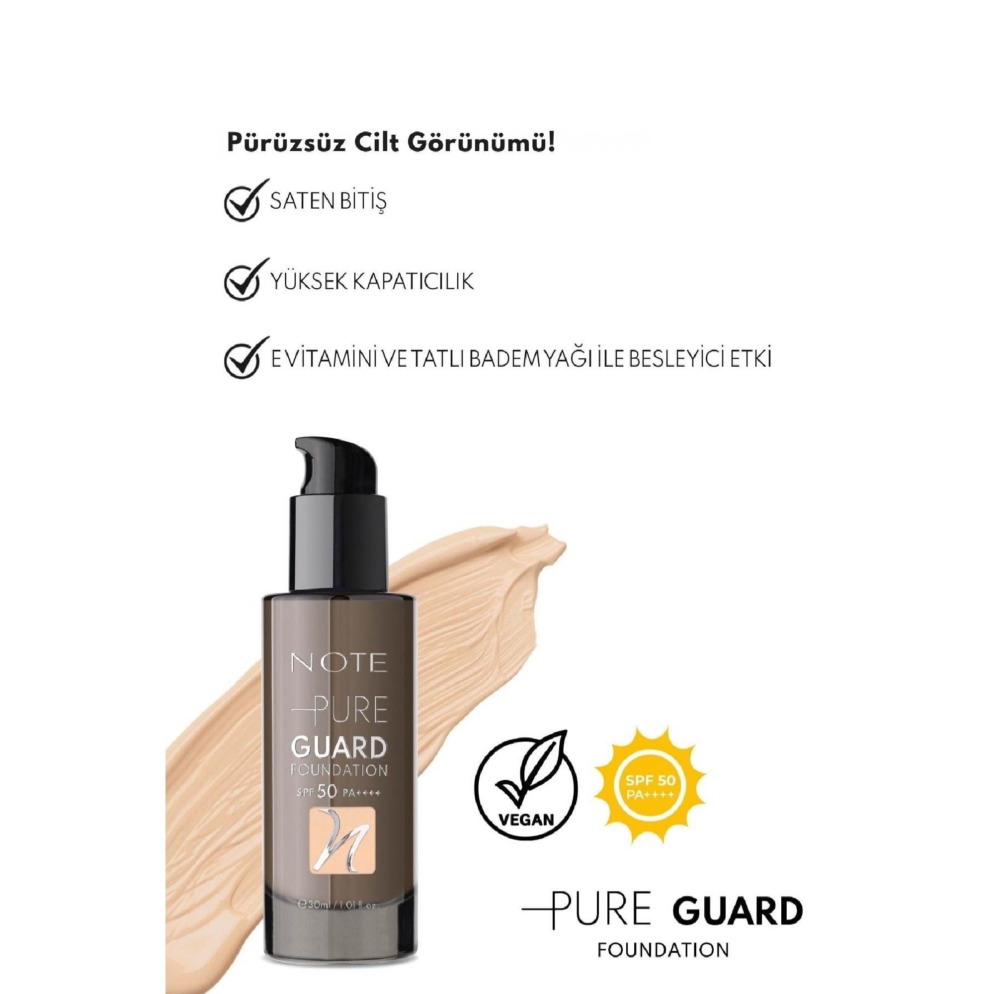 Note Pure Guard Foundation SPF 50 Yoğun Kapatıcı Saten Bitişli Fondöten 110 Pure Beige
