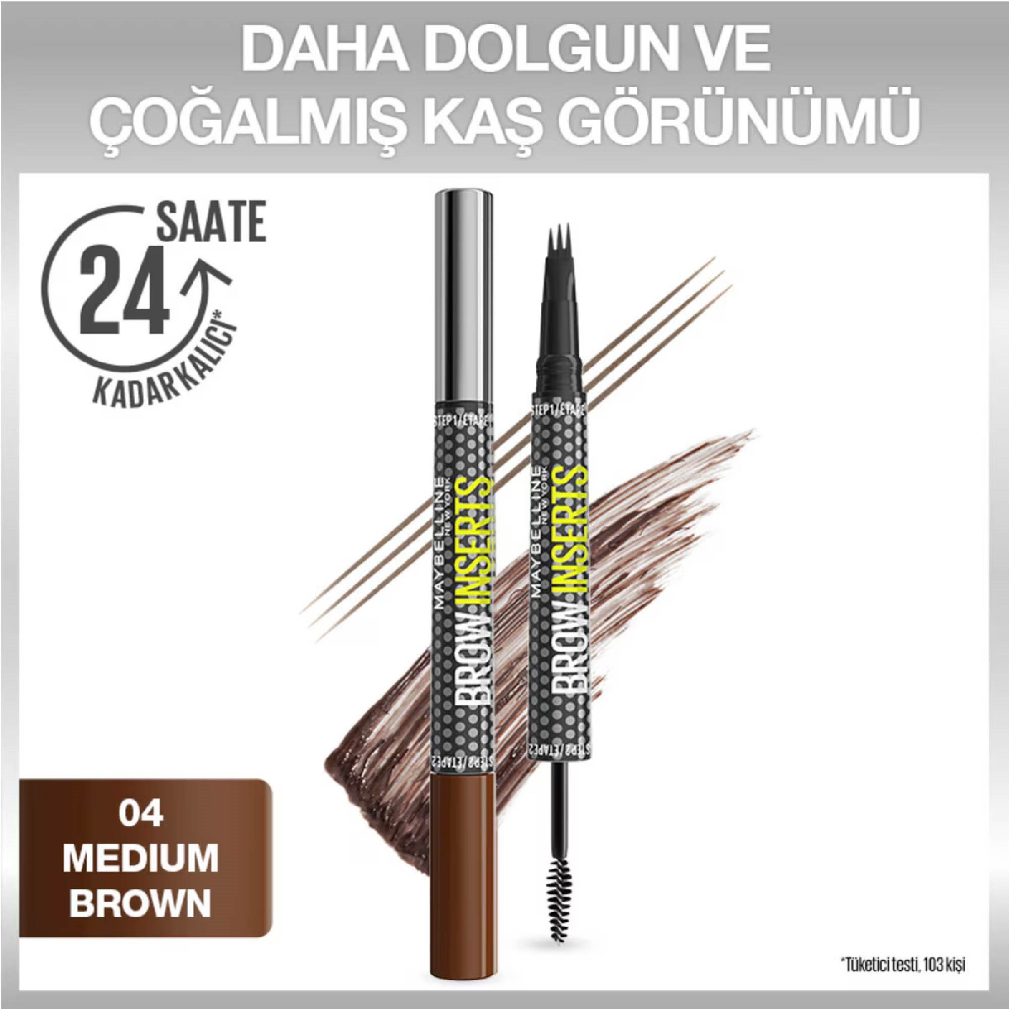 Maybelline New York Brow Insert Çift Uçlu Kaş Kalemi 04 Medium Brown