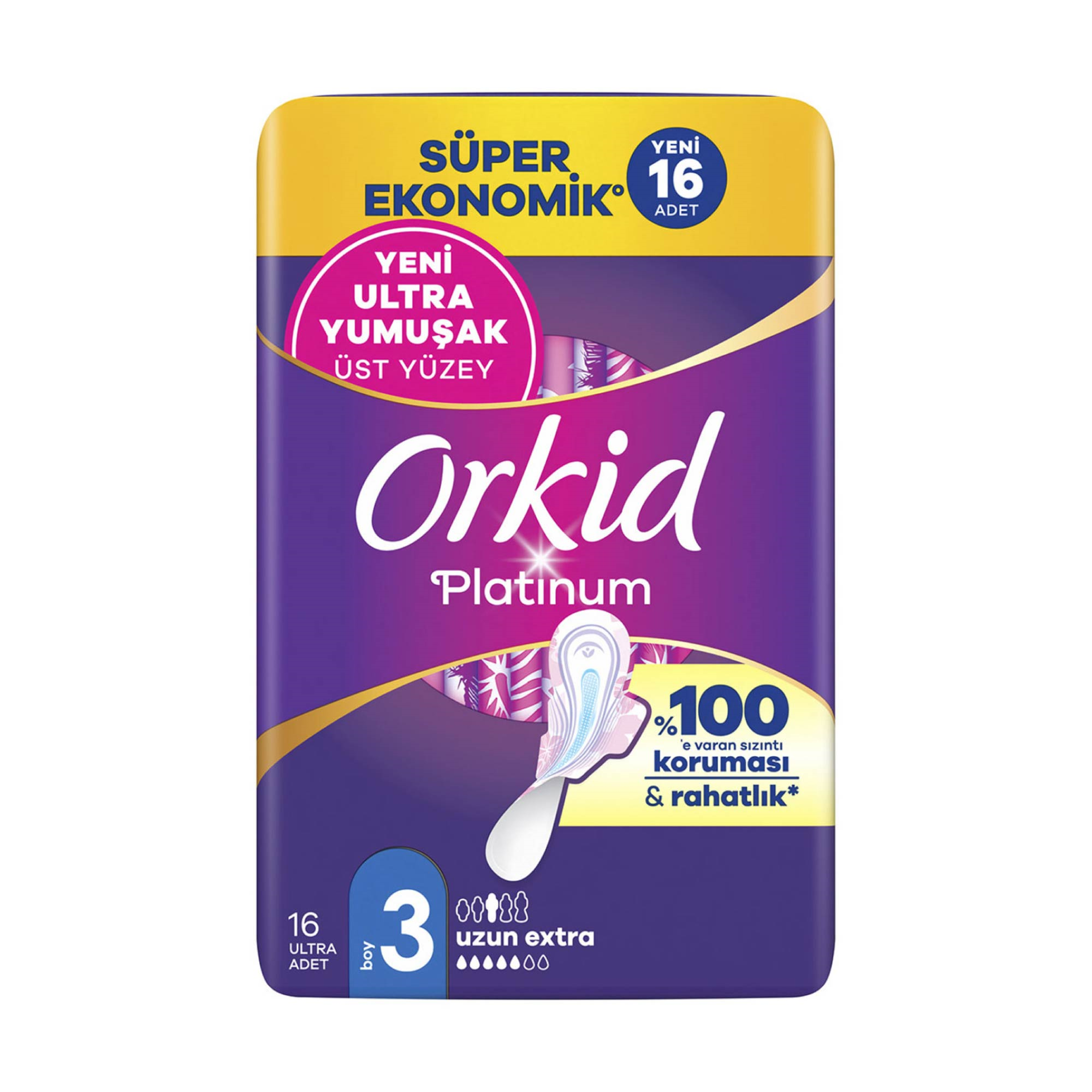 Orkid Platinum Uzun Extra Hijyenik Ped 3 Boy 16 Adet