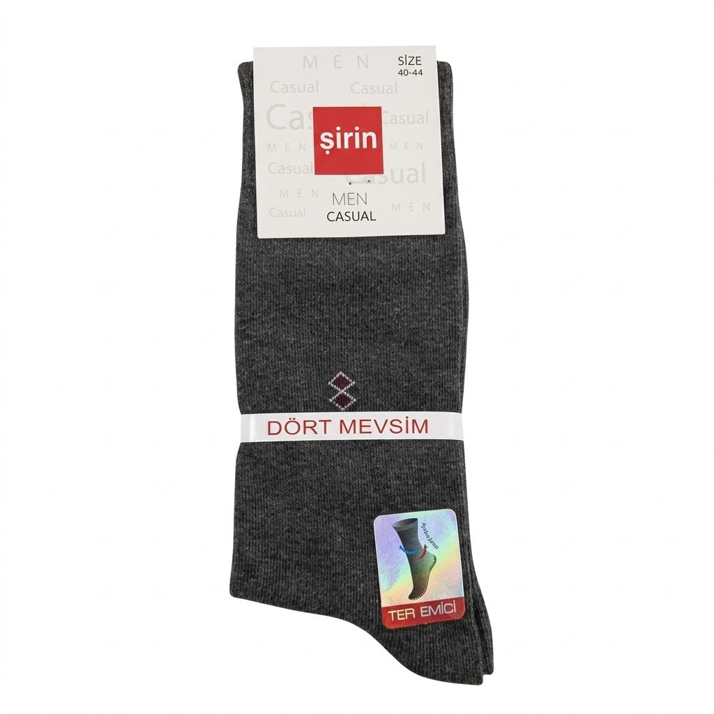 Şirin Soket Casual Dört Mevsim Ter Emici Çorap Gri Erkek 7150