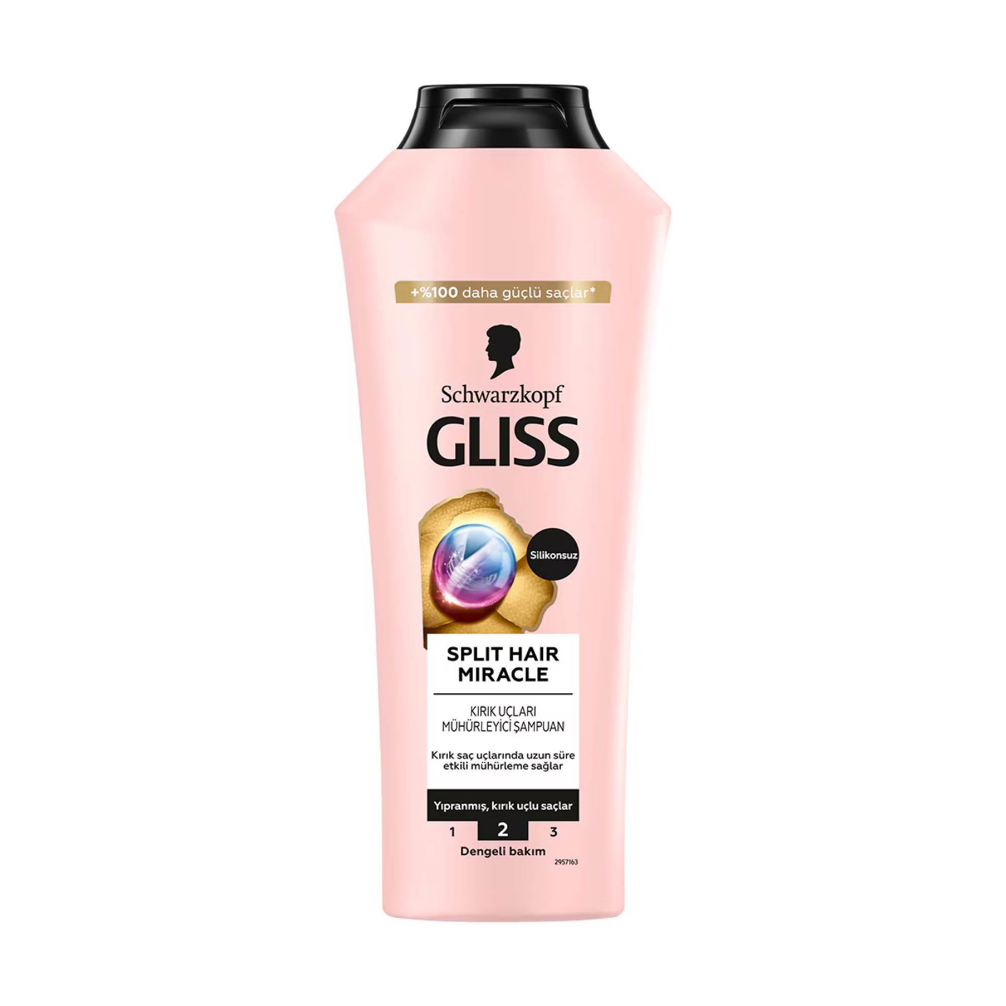 Gliss Split Hair Miracle Şampuan Sıvı İyonik Kompleks ve Üzüm Çekirdeği Yağı ile 400 ml