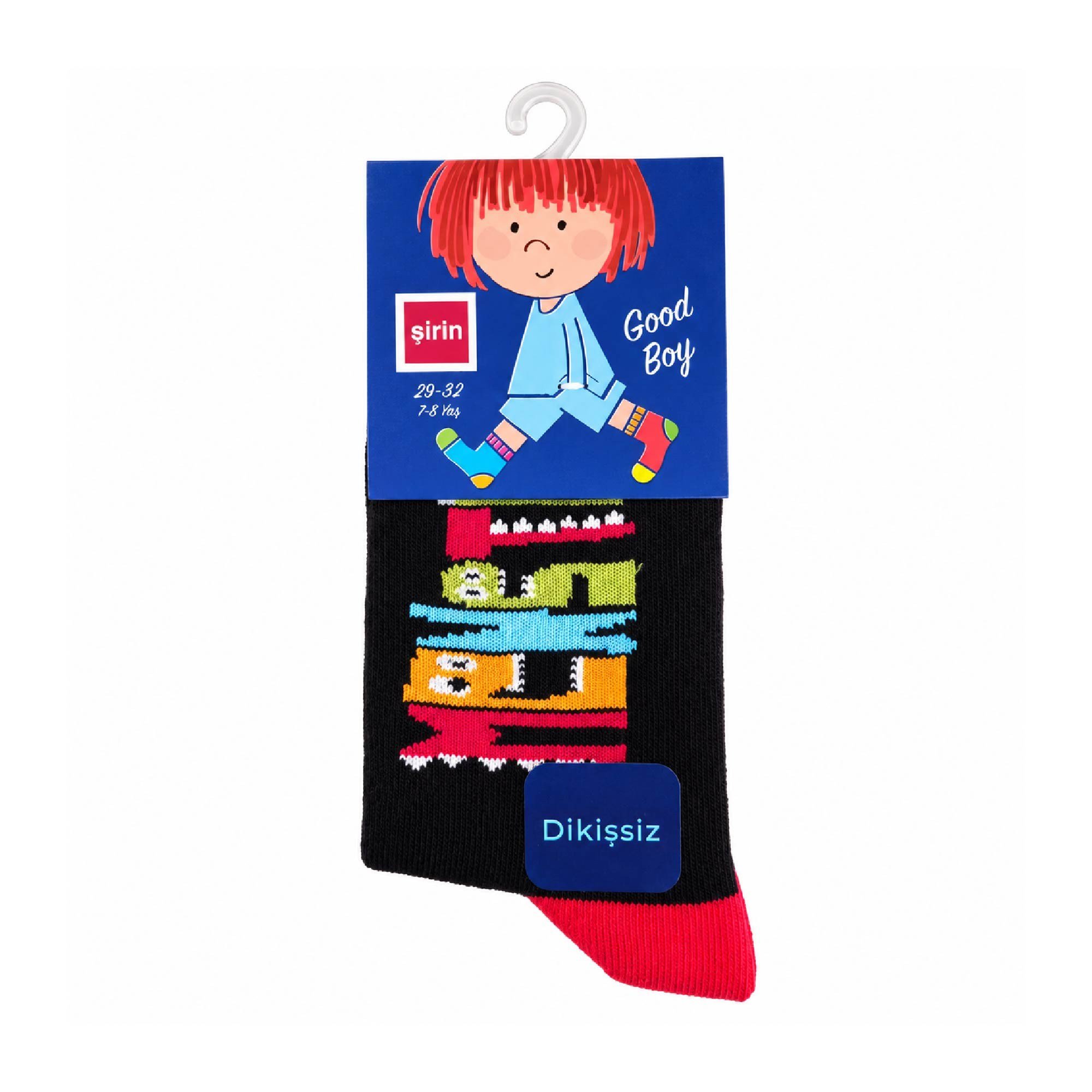 Şirin Dikişsiz Çorap Siyah Erkek Çocuk Monster Desenli 7-8 Yaş (29-32 cm) 1207