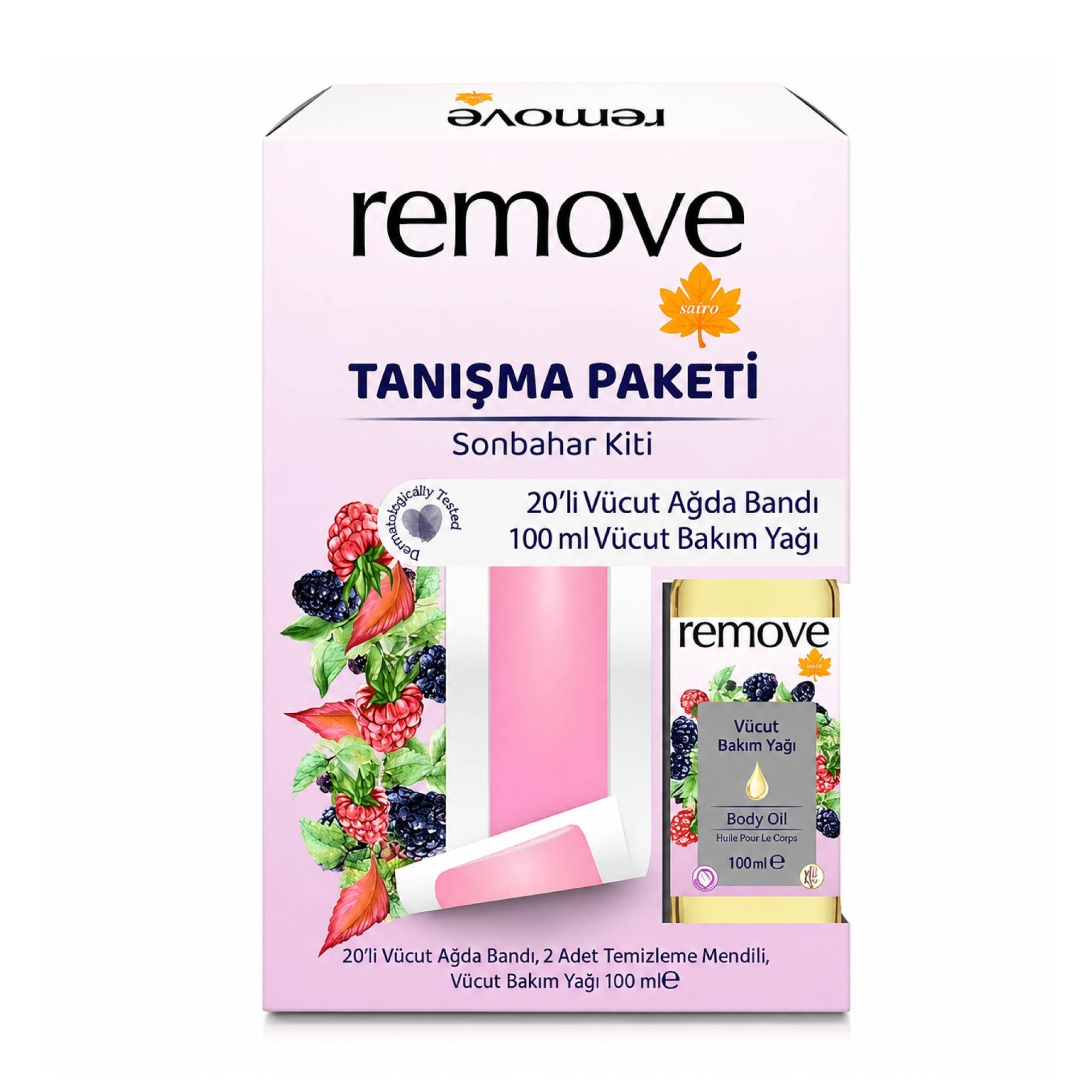Remove Tanışma Paketi 20'li Vücut Ağda Bandı + 100 ml Vücut Bakım Yağı