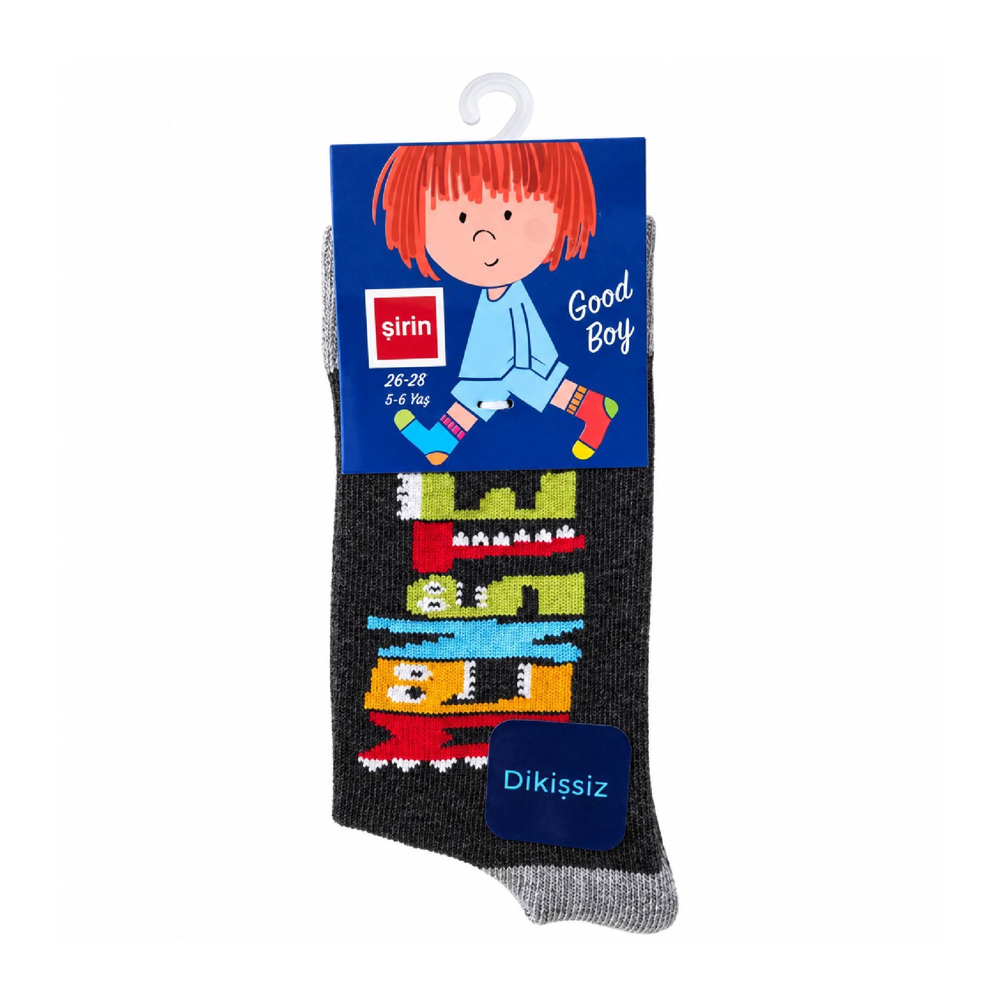 Şirin Dikişsiz Çorap Füme Erkek Çocuk Monster Desenli 5-6 Yaş (26-28 cm) 1205