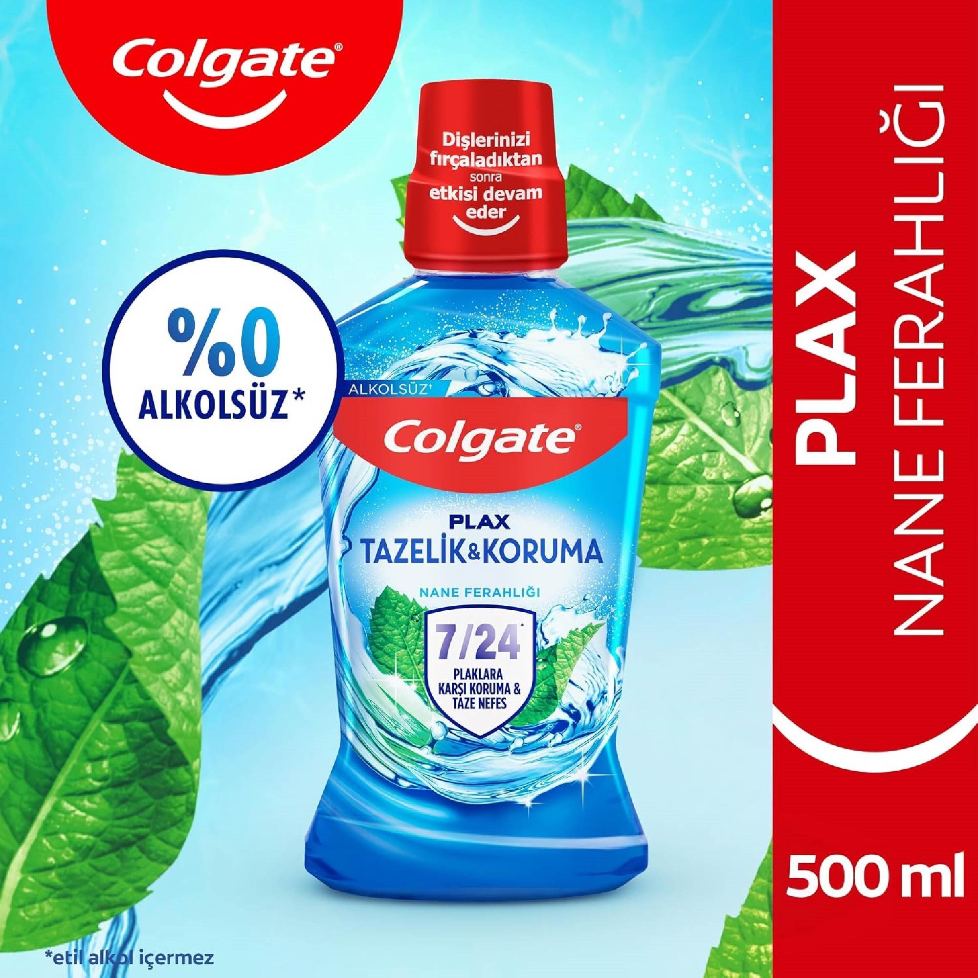 Colgate Plax Tazelik ve Koruma Ağız Bakım Suyu Nane Ferahlığı 500 ml 