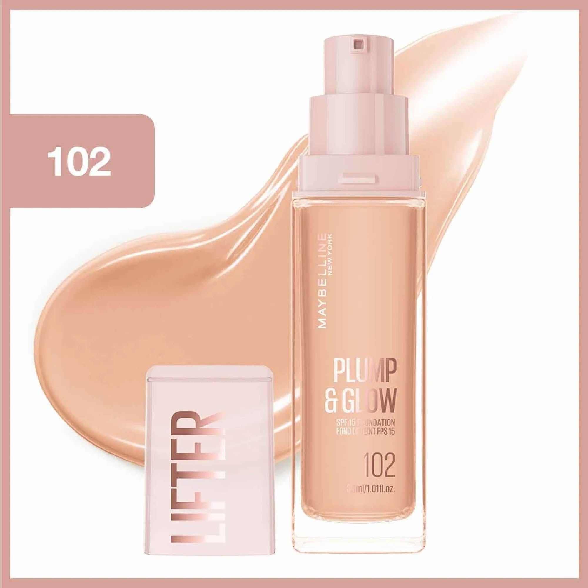 Maybelline Lifter Plump & Glow - Cilt Bakım Etkili Fondöten No: 102