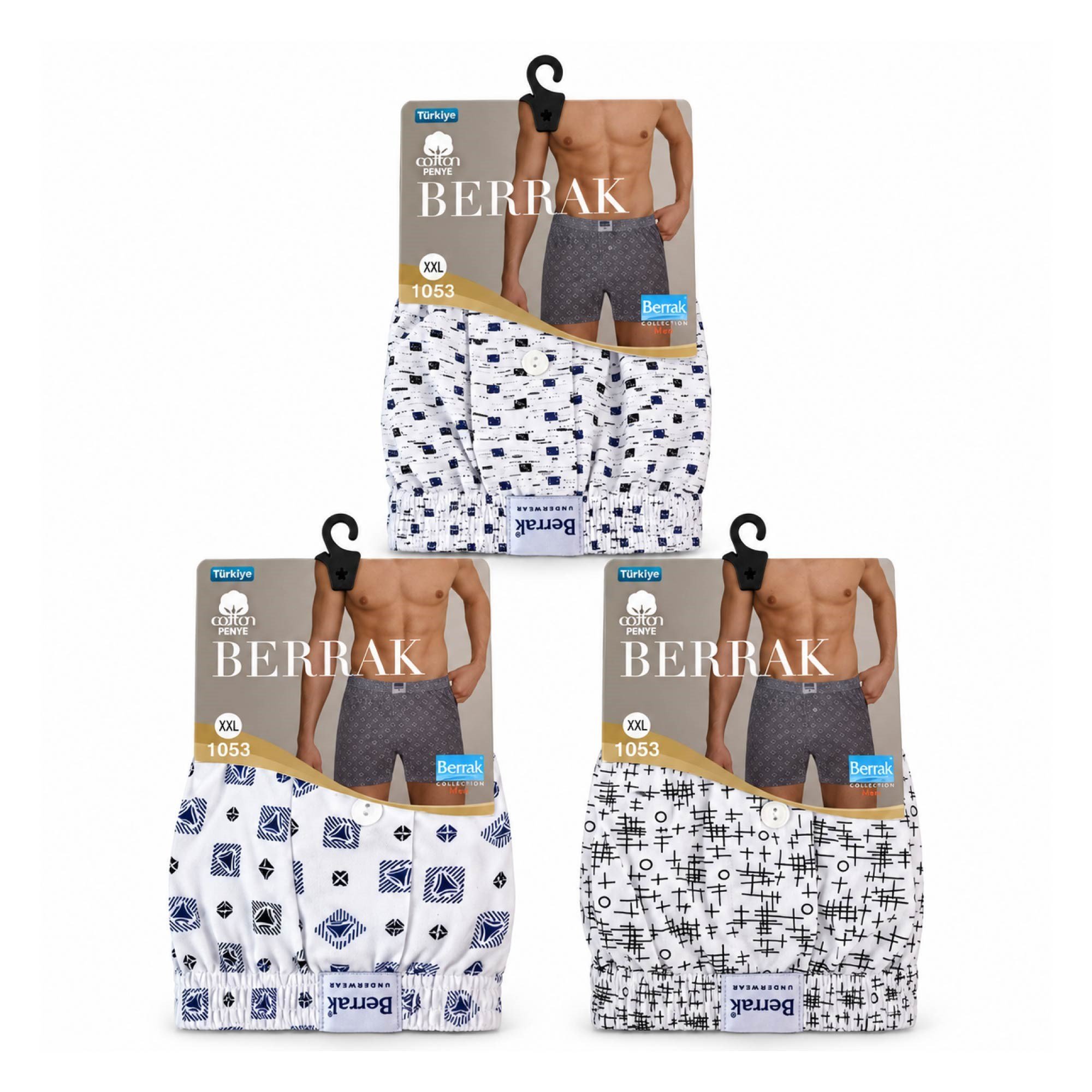 Berrak Erkek Desenli Boxer 1053 Beyaz XLarge
