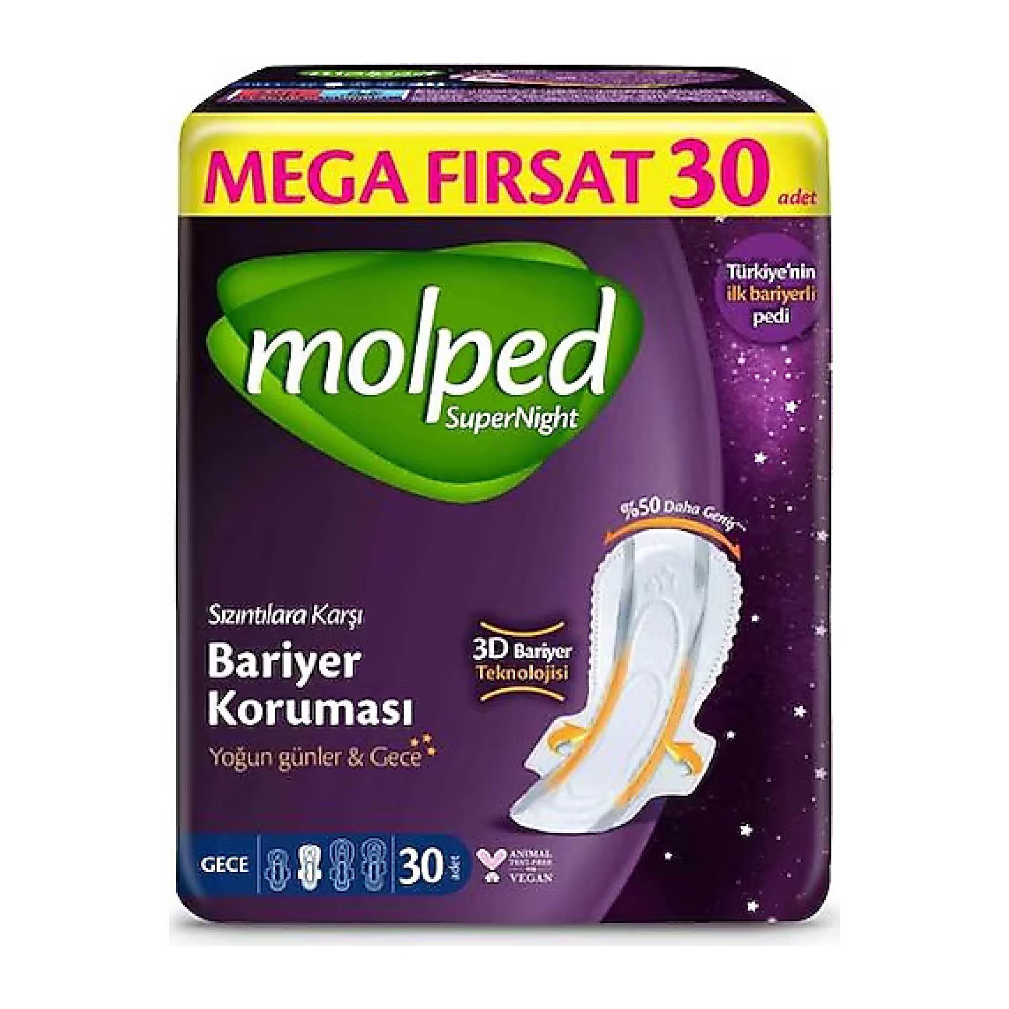 Molped Super Night Hijyenik Ped Süper Ekonomik Bariyer Koruması Gece 30'lu