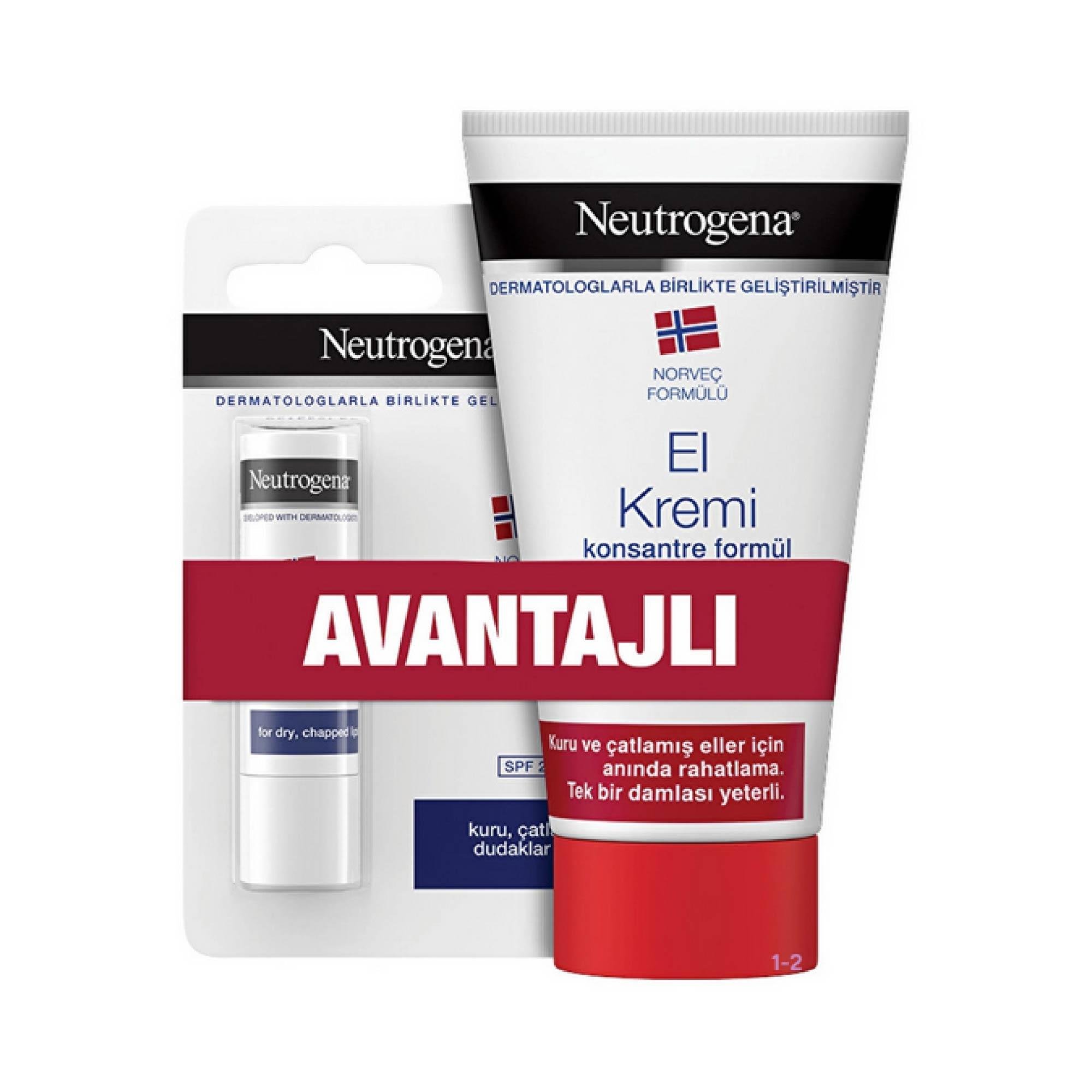 Neutrogena Norveç Formülü Parfümsüz El Kremi 75 ml + Besleyici Dudak Nemlendirici 4.8 gr