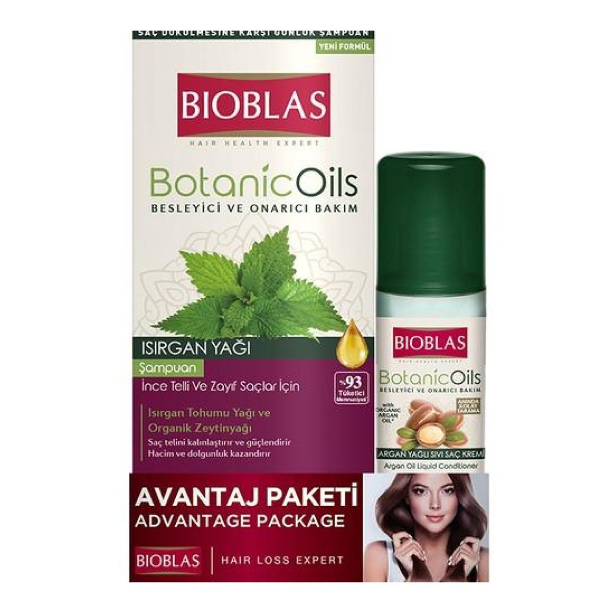 Bioblas BotanicOils Besleyici ve Onarım Isırgan Yağı Şampuan 360ml+Bioblas BotanicOils Argan Yağlı Sıvı Saç Kremi 200ml