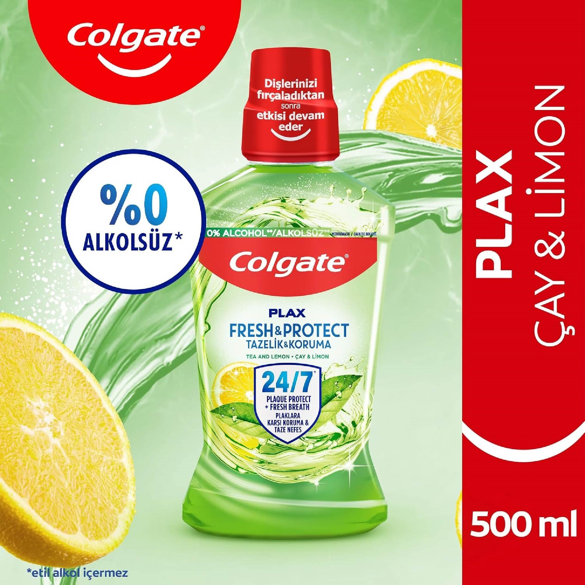 Colgate Plax Tazelik ve Koruma Ağız Bakım Suyu Çay&Limon 500 ml 