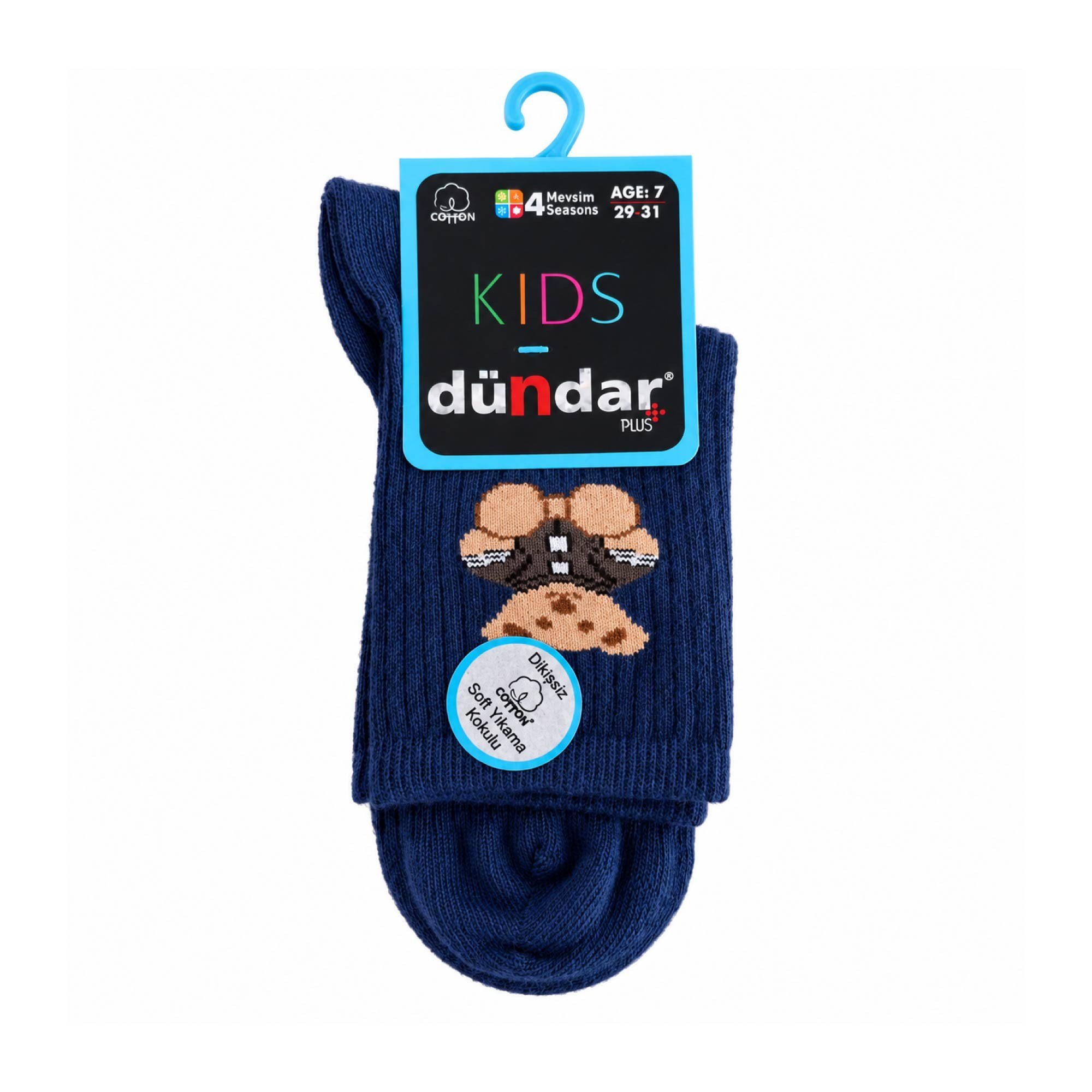 Dündar Plus Çocuk 4 Mevsim Çorap 7 Yaş Lacivert Ayıcık Desenli