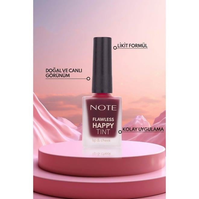 Note Flawless Happy Tint Lip & Cheek 02 Wild Cherry Dudak ve Yanak Renklendirici Likit Allık - Mor 