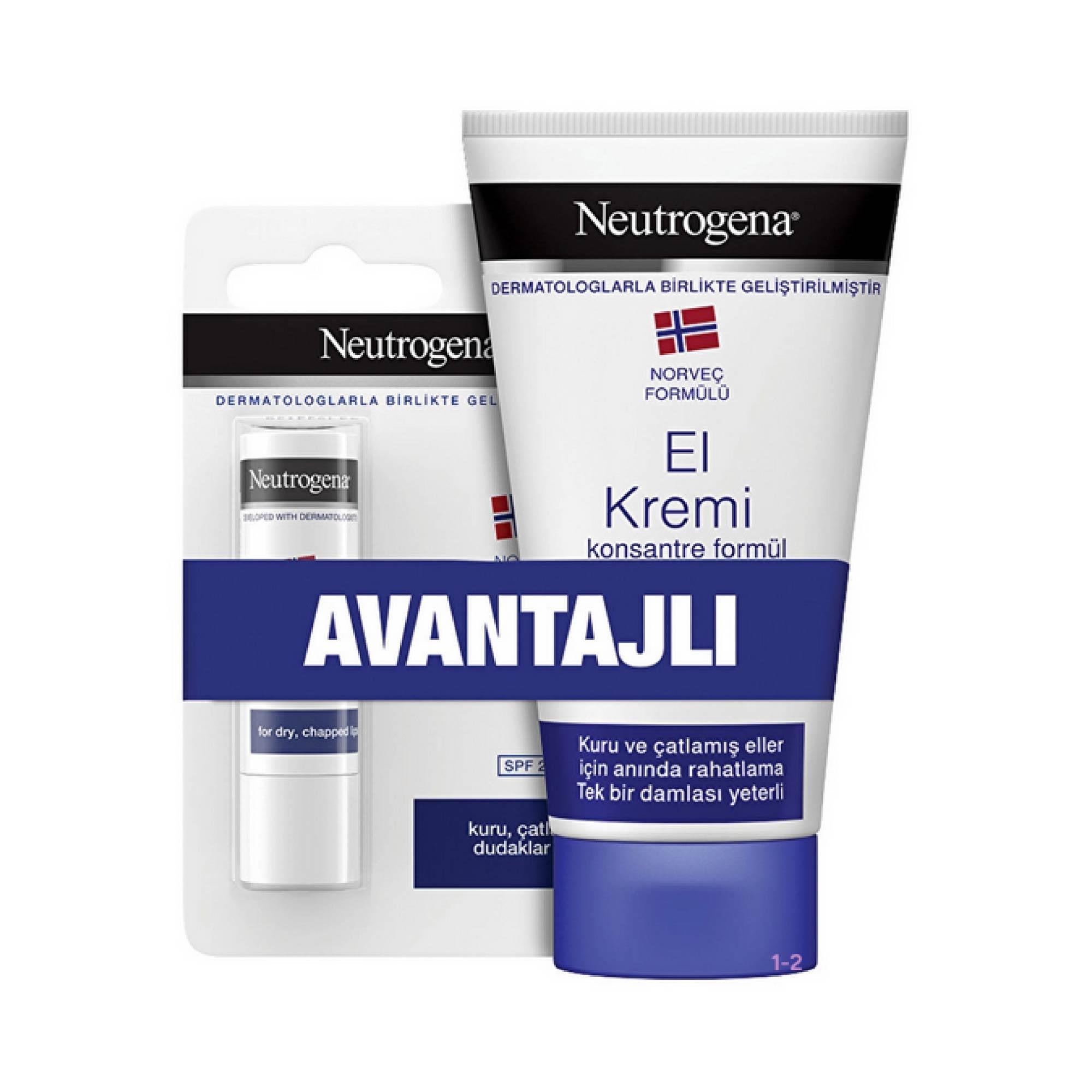 Neutrogena Norveç Formülü Parfümlü El Kremi 75 ml + Besleyici Dudak Nemlendiricisi 4.8 gr