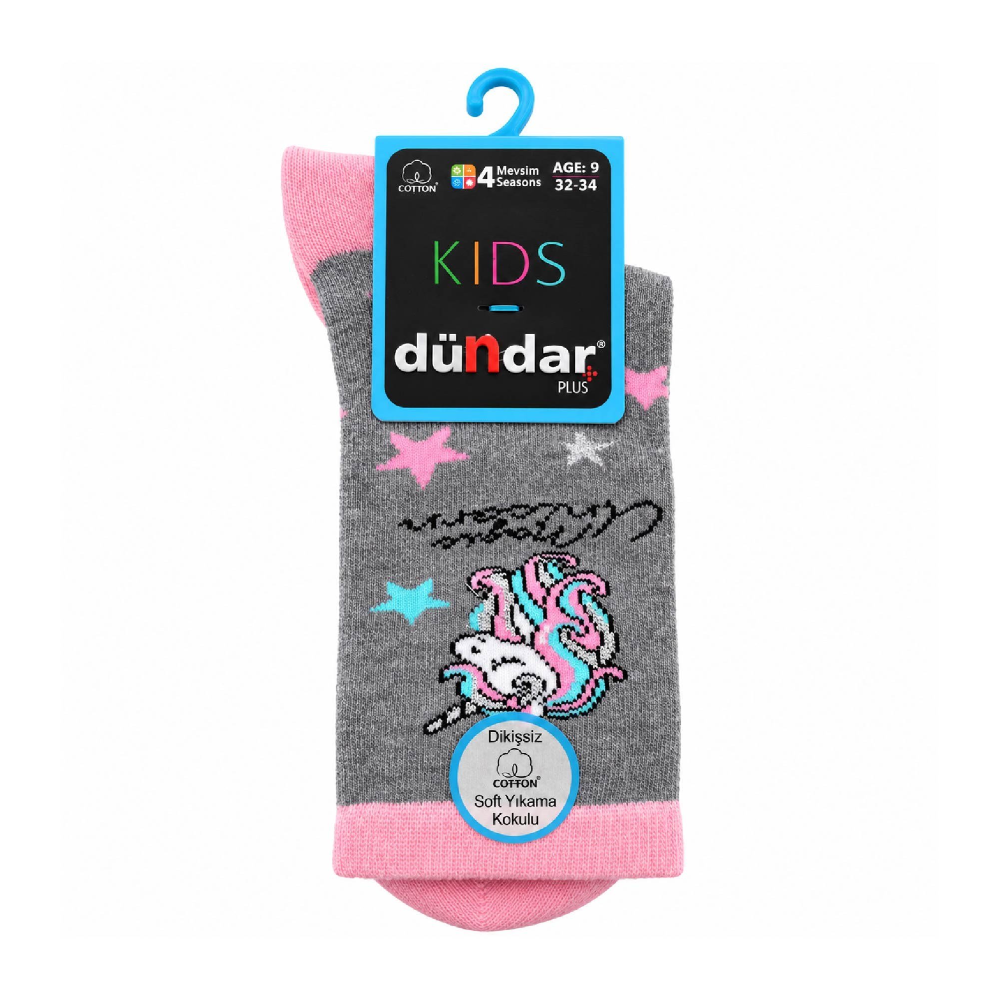 Dündar Plus Çocuk 4 Mevsim Çorap 9 Yaş Gri Unicorn Desenli