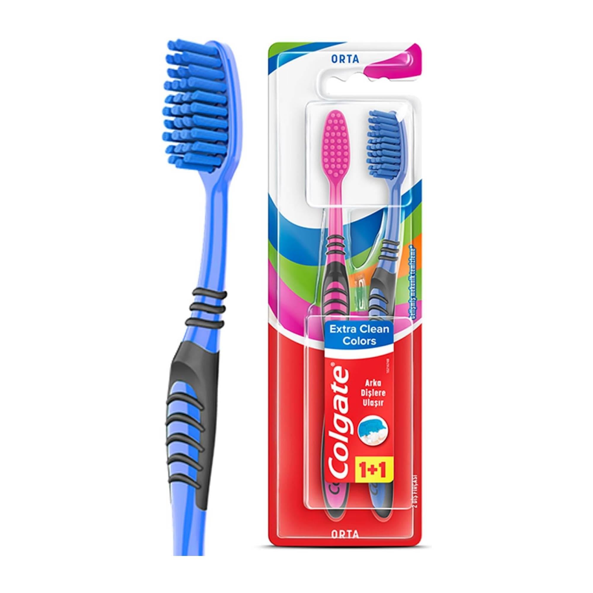 Colgate Extra Clean Colors 1+1 Diş Fırçası Orta