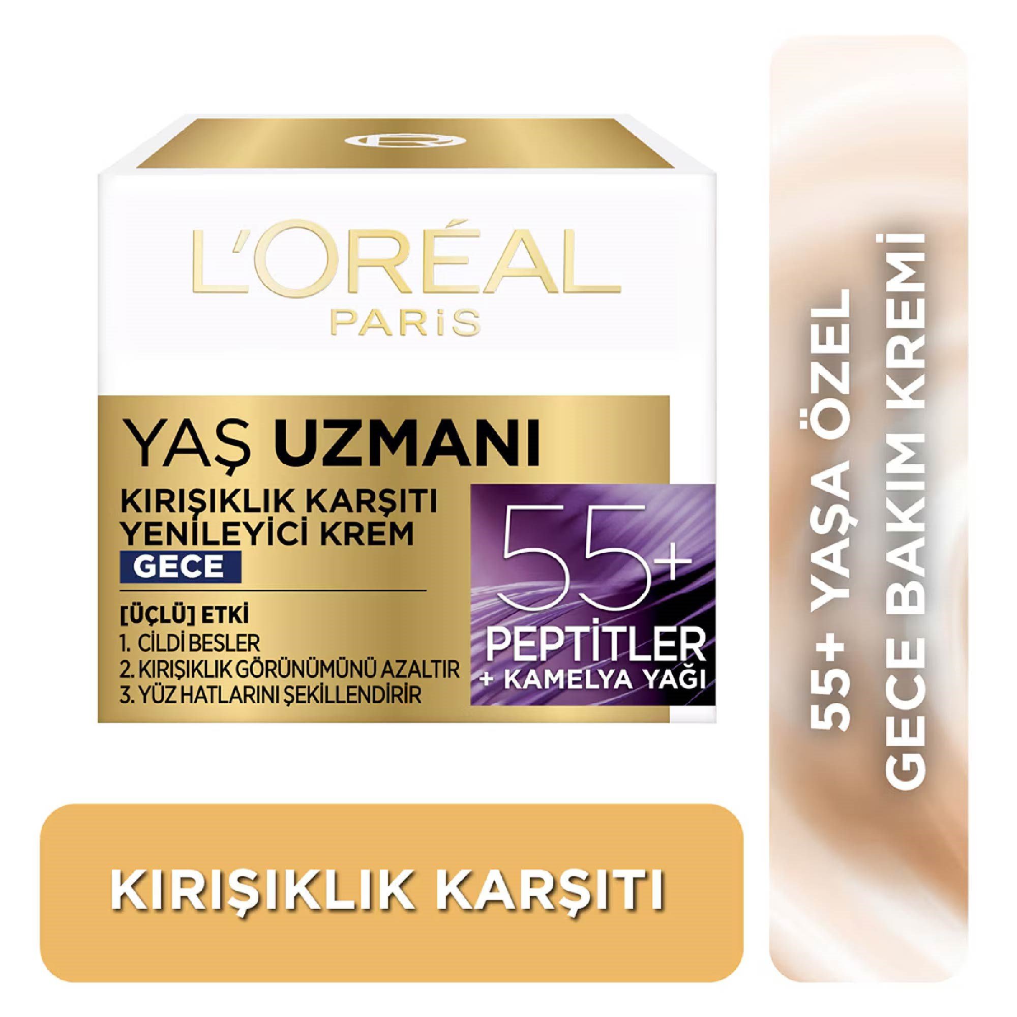 Loreal Paris Yaş Uzmanı Kırışıklık Karşıtı Yenileyici Krem Gece 55+ Yaş