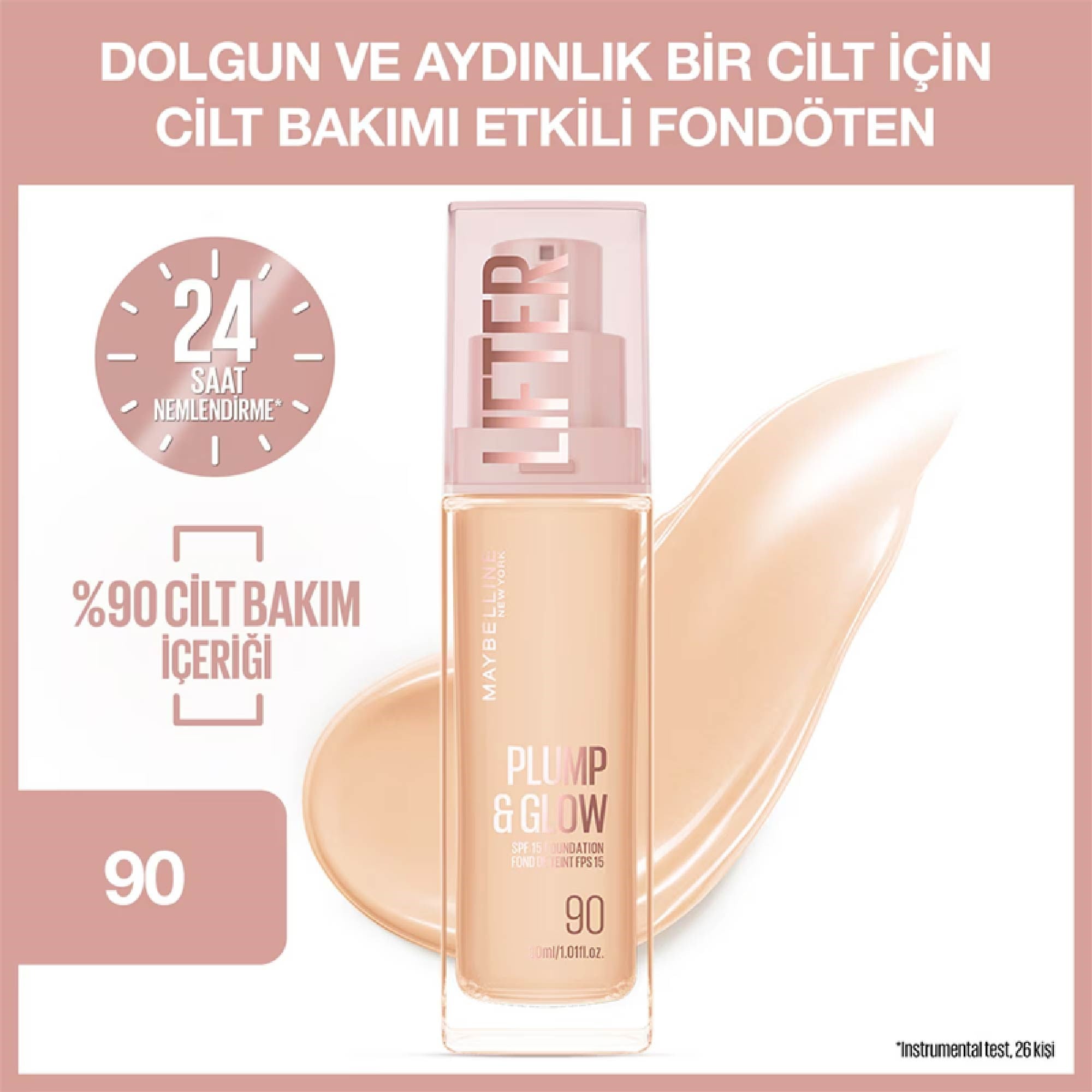 Maybelline Lifter Plump & Glow - Cilt Bakım Etkili Fondöten No: 90
