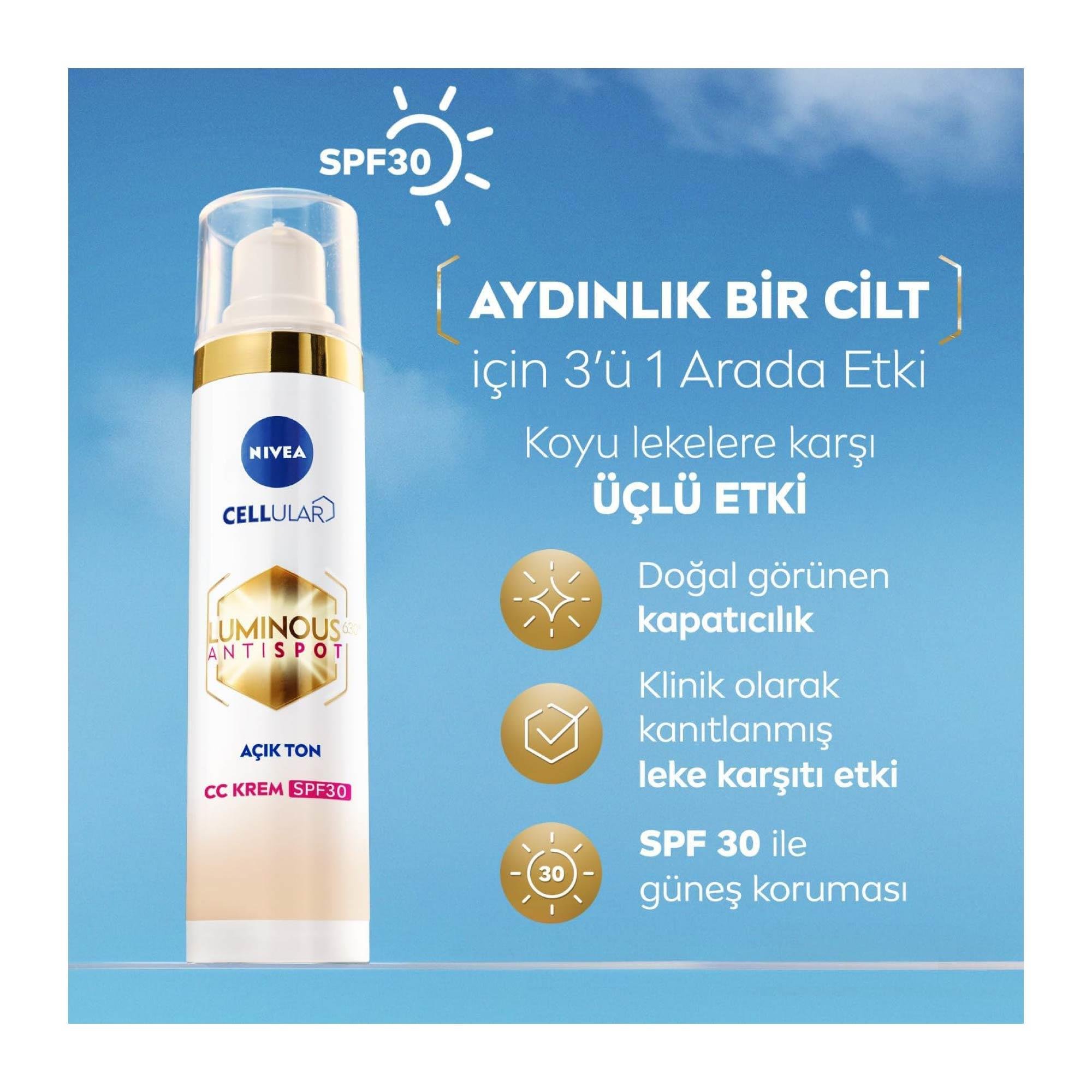 Nivea Luminous 630 Antispot CC Krem Spf +30 01 Açık Ton
