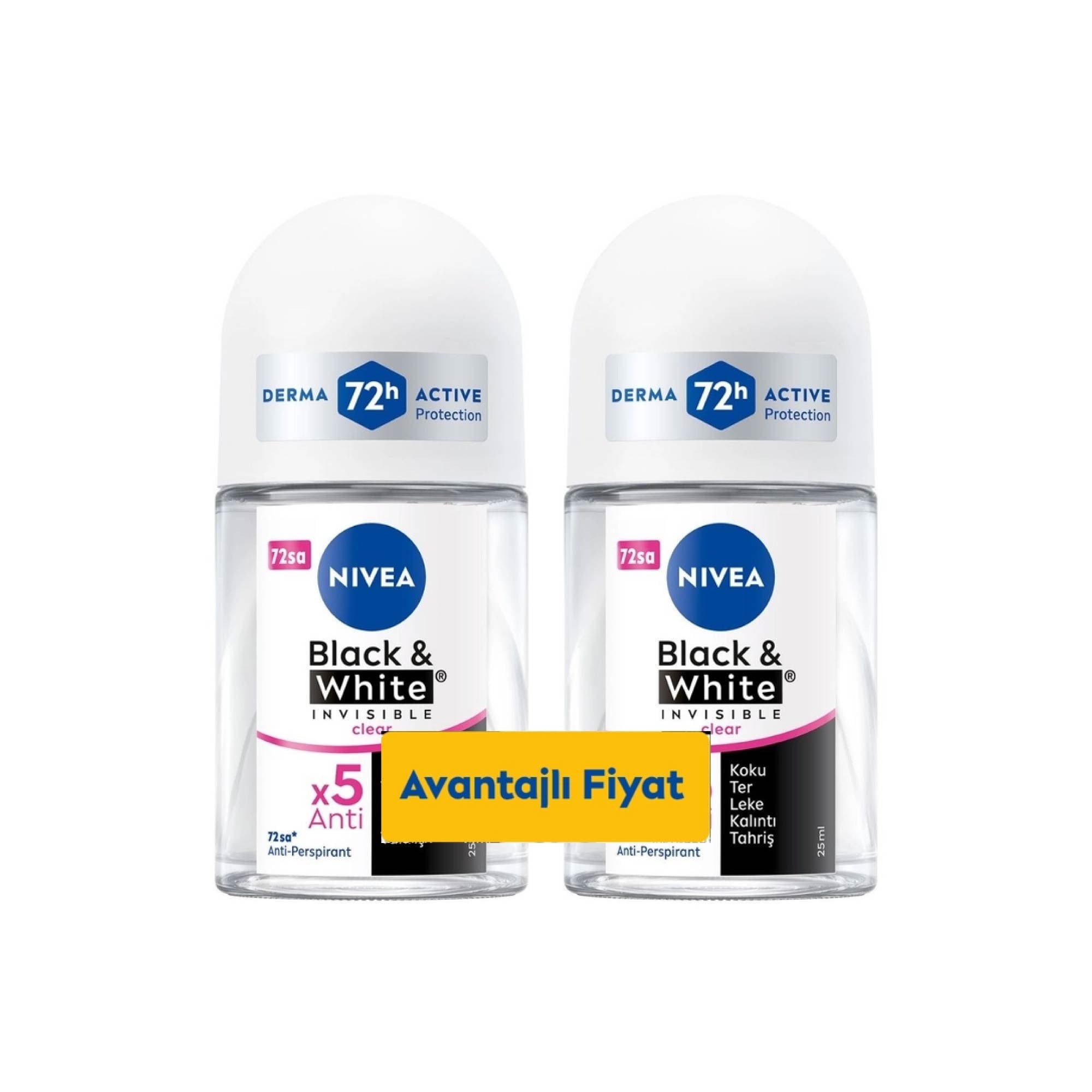 Nivea Kadın Mini Roll-on Deodorant Black & White Invisible Clear 2 x 25 ml