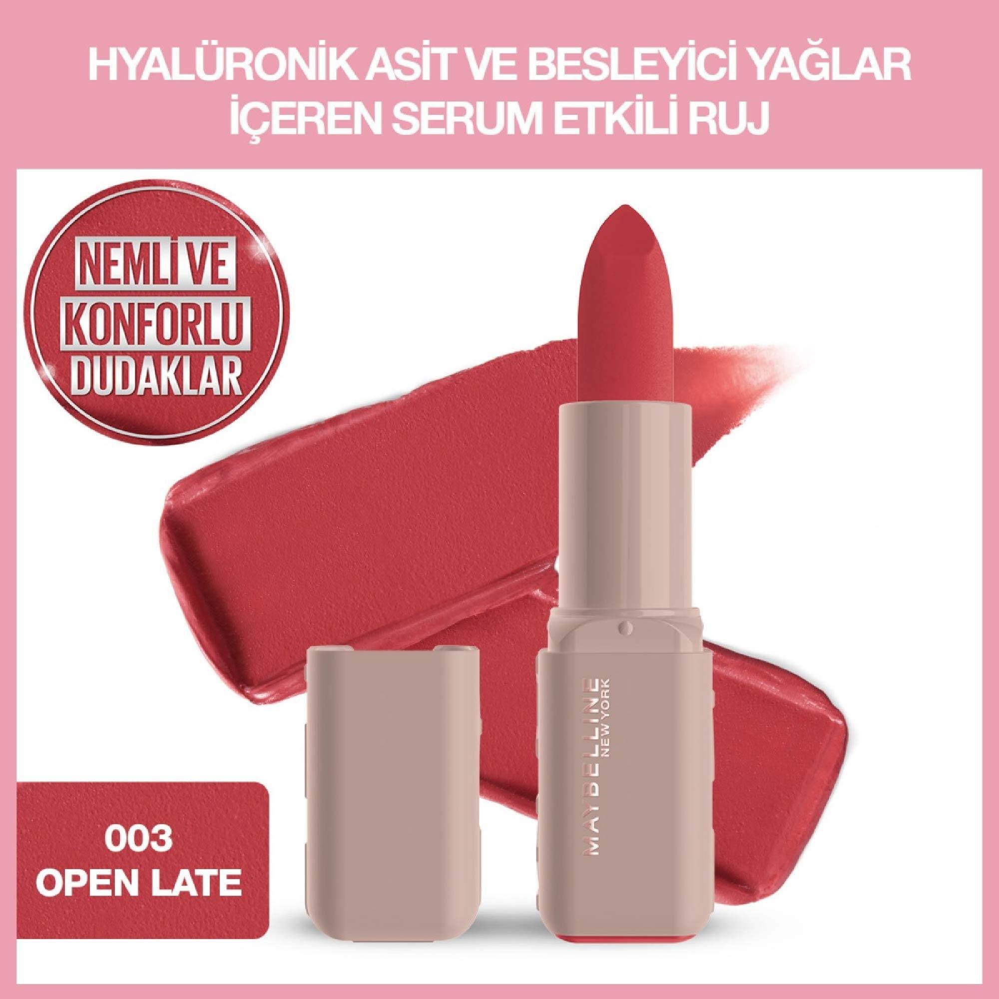 Maybelline Serum Etkili Hyalüronik Asit ve Besleyici Yağ İçeren Ruj 003 Open Late 