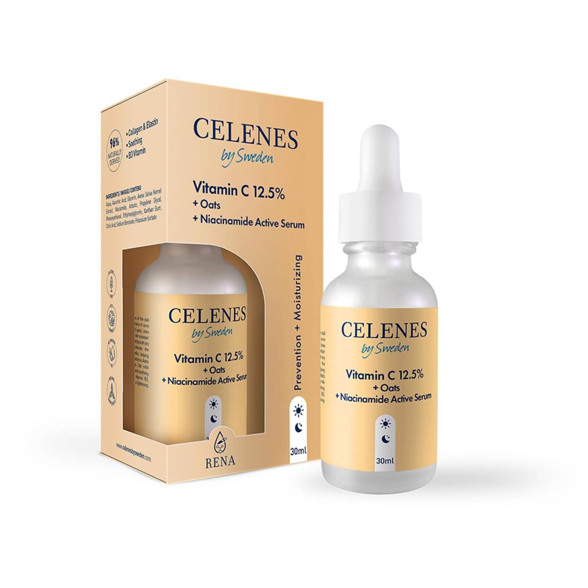 Celenes C Vitamini %12.5+ Yulaf Sütü Niasinomid Aktifli Serum Tüm Cilt Tipleri İçin 30 ml 