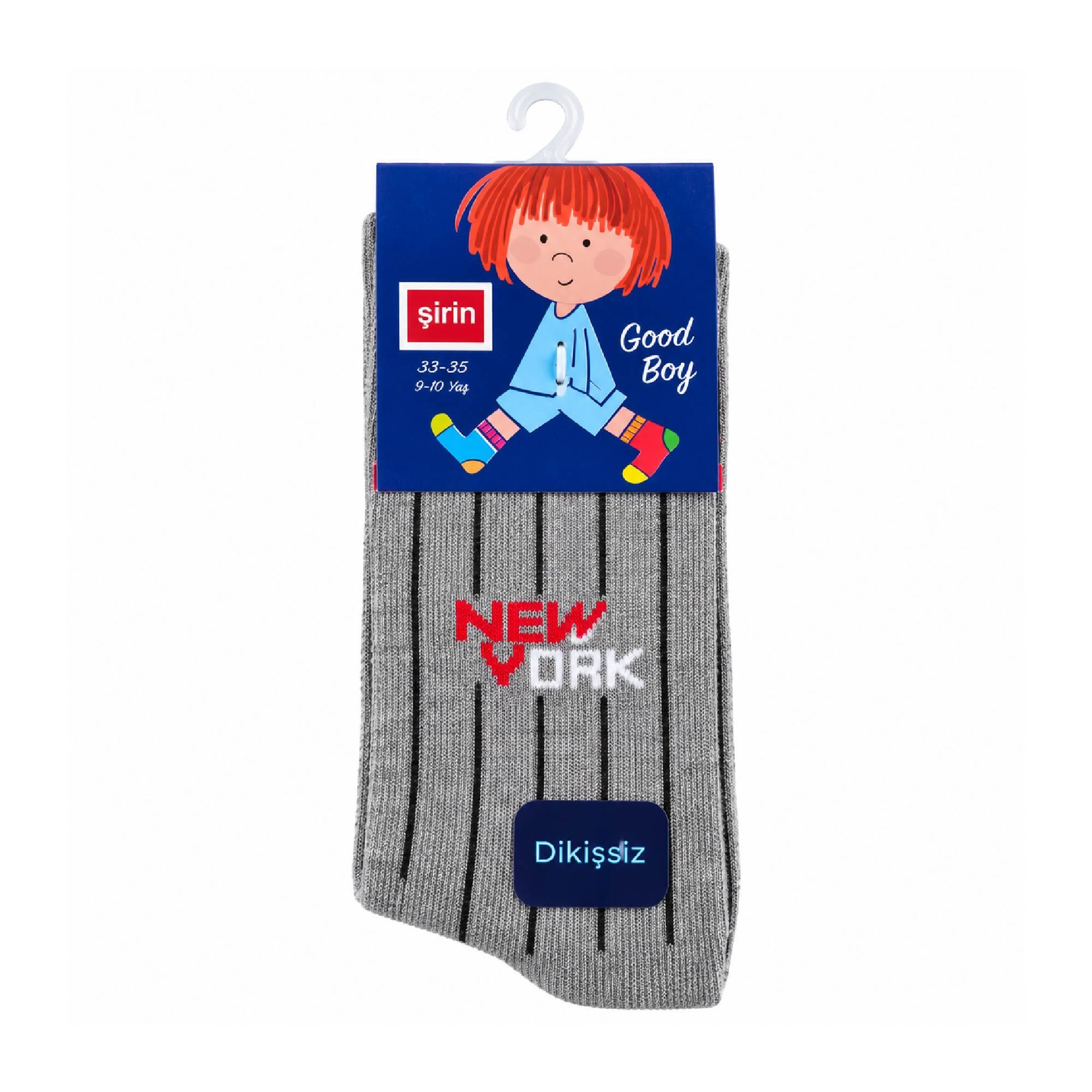 Şirin Dikişsiz Çorap Gri Erkek Çocuk New York Desenli 9-10 Yaş (33-35 cm) 1209