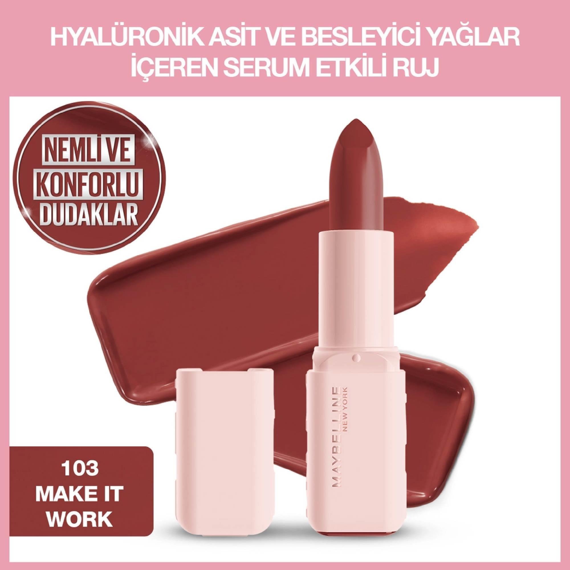 Maybelline Serum Etkili Hyalüronik Asit ve Besleyici Yağ İçeren Ruj 103 Make It Work 