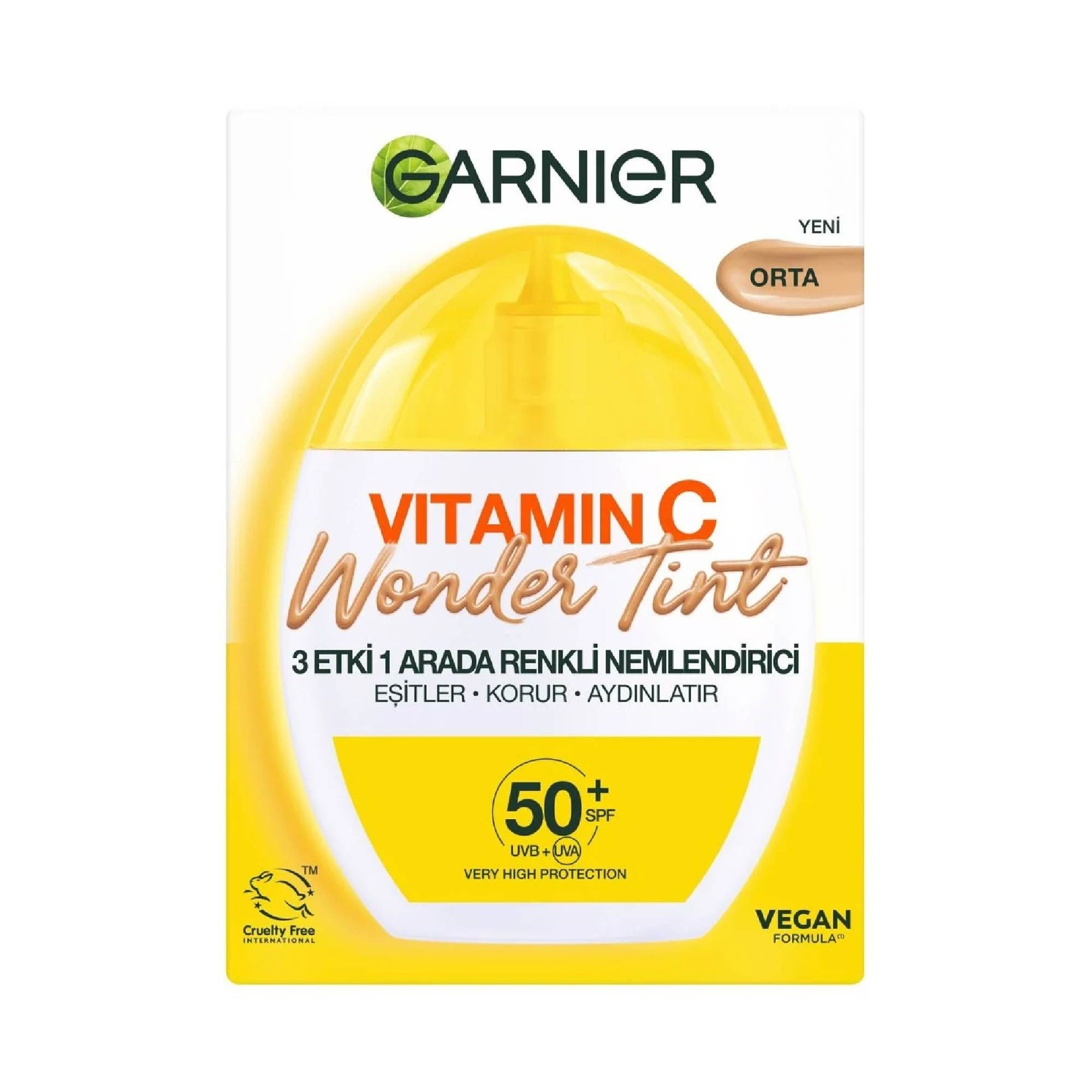 Garnier C Vitamini Wonder Tint 3 Etki 1 Arada 50+SPF Renkli Nemlendirici Yüz Güneş Kremi 40 ml Orta Ton
