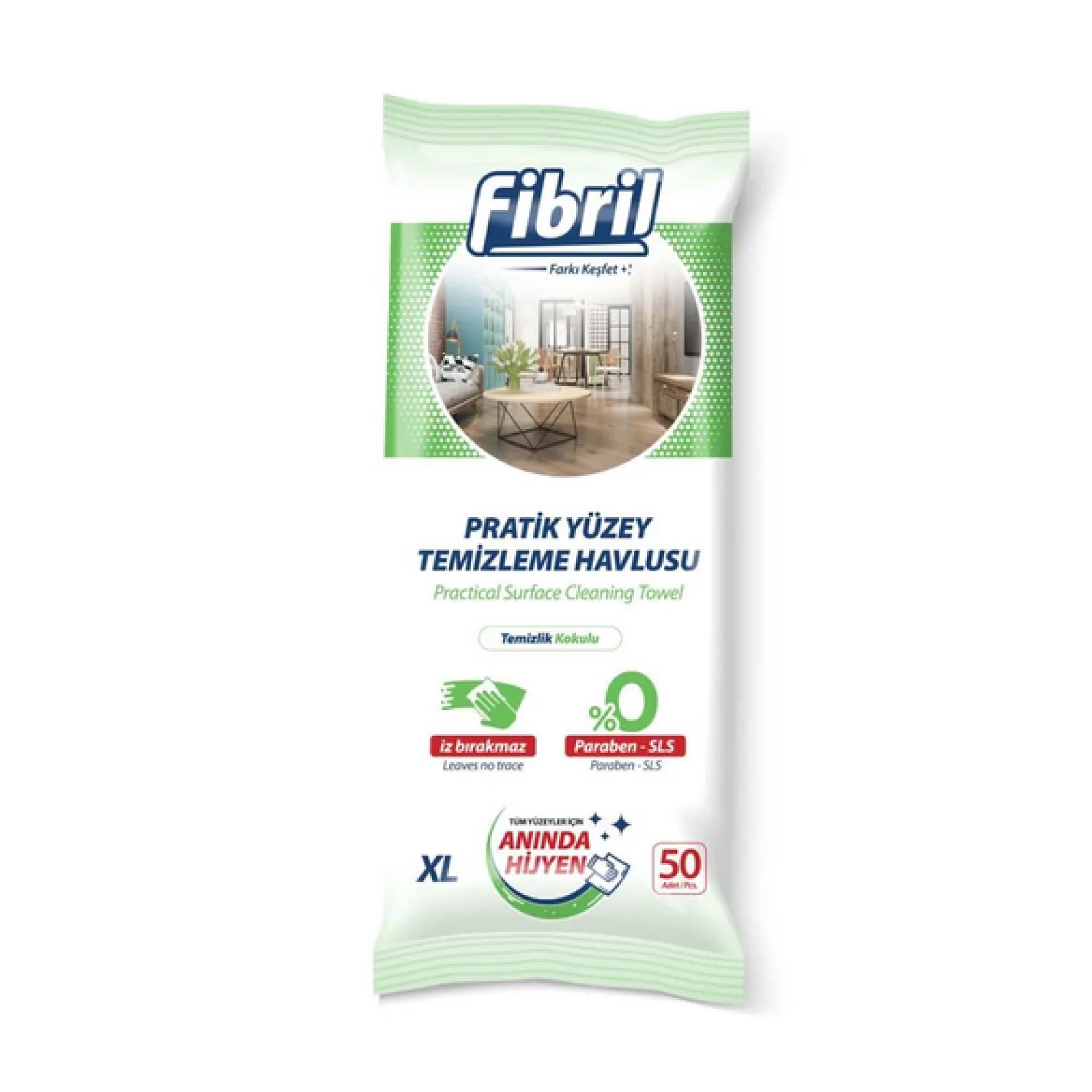 Fibril Pratik Yüzey Temizleme Havlusu Temizlik Kokulu 50'li