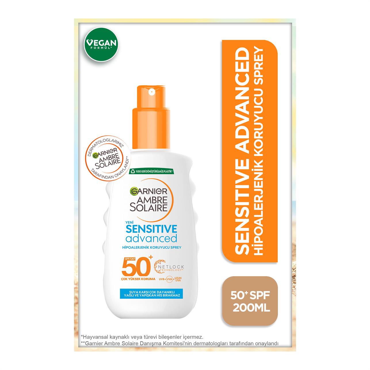 Garnier Ambre Solaire Sensitive Advanced Güneş Koruyucu Sprey SPF/GKF 50+ 200ml 