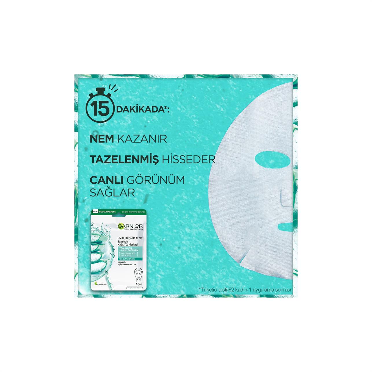 Garnier Hyaluronik Aloe Tazeleyici Kağıt Yüz Maskesi / Tüm Cilt Tipleri 