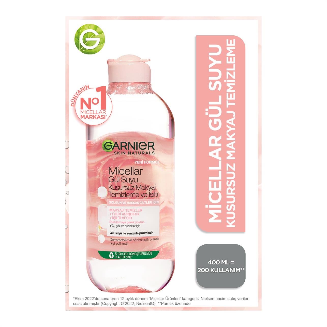 Garnier Micellar Gül Suyu Kusursuz Makyaj Temizleme & Işıltı Suyu Solgun ve Hassas Ciltler 400ml