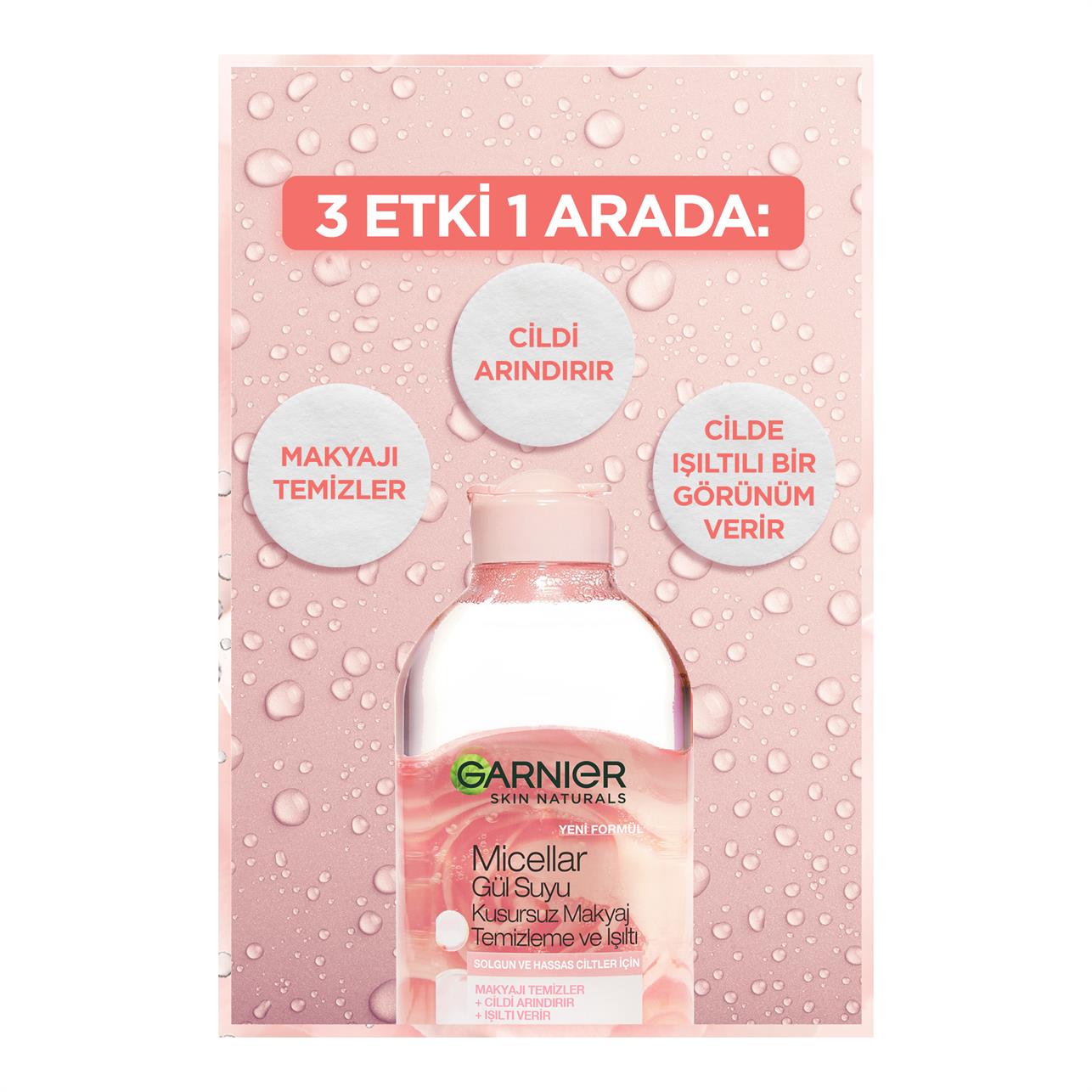 Garnier Micellar Gül Suyu Kusursuz Makyaj Temizleme & Işıltı Suyu Solgun ve Hassas Ciltler 400ml