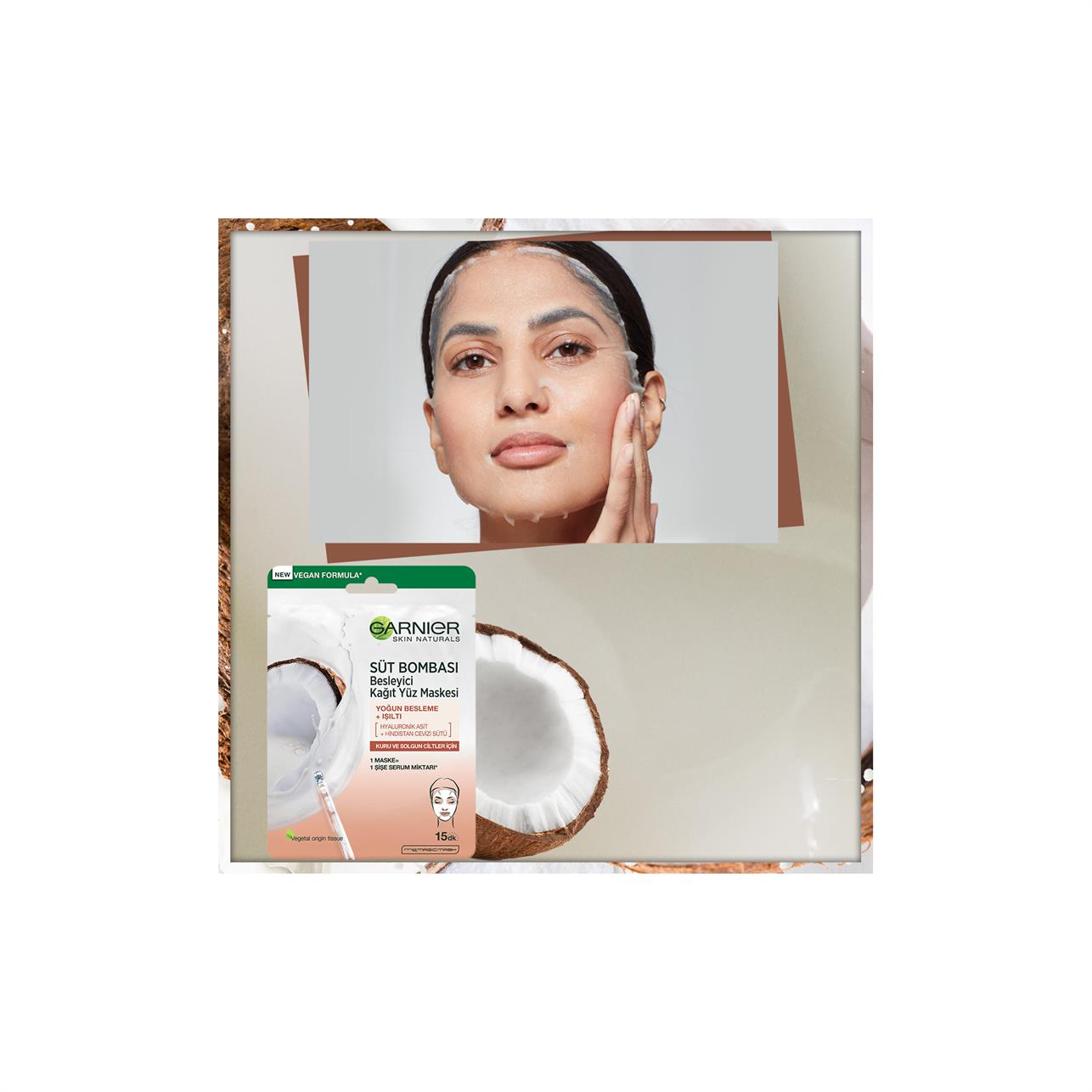 Garnier Süt Bombası Besleyici Kağıt Yüz Maskesi / Kuru ve Solgun Cilt 