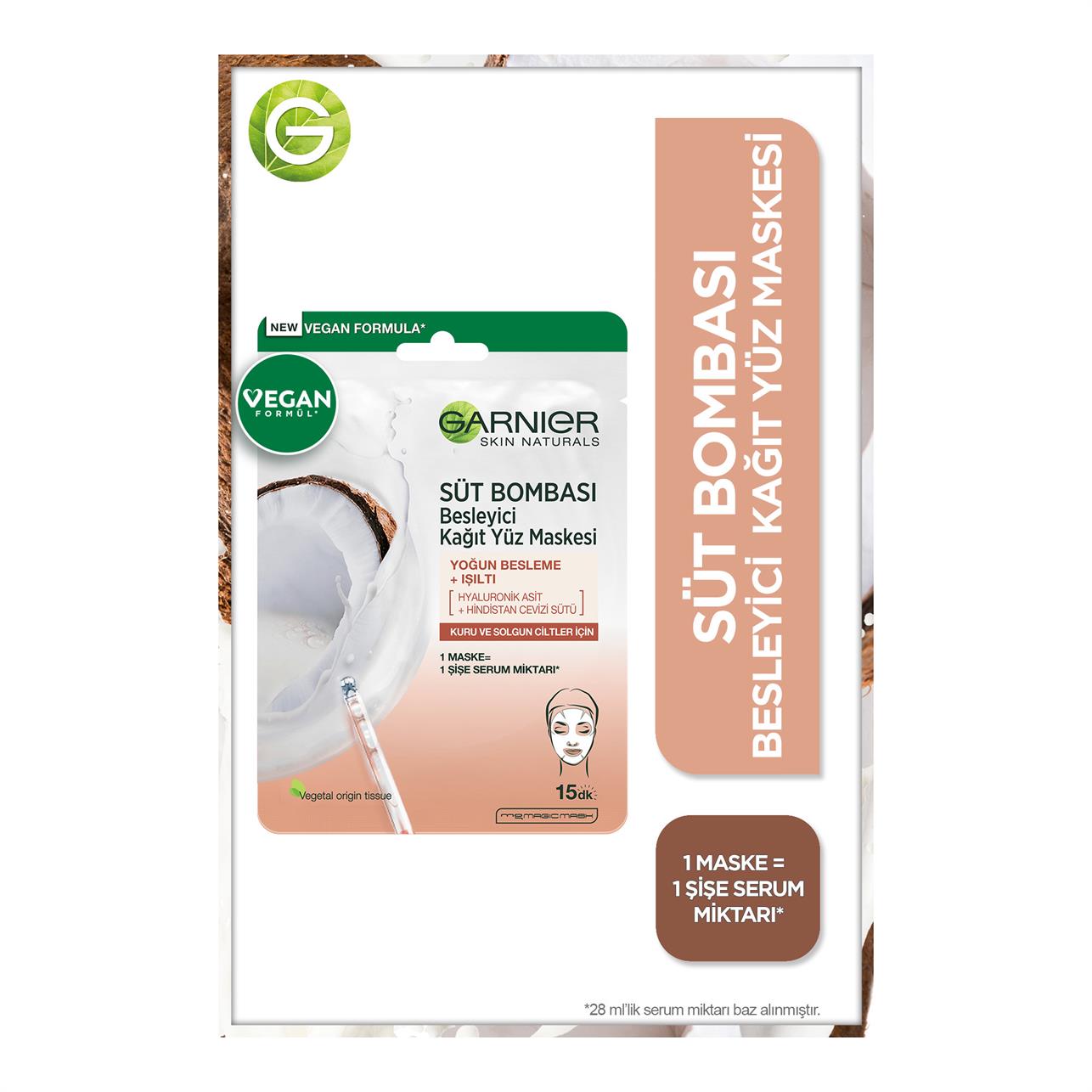 Garnier Süt Bombası Besleyici Kağıt Yüz Maskesi / Kuru ve Solgun Cilt 